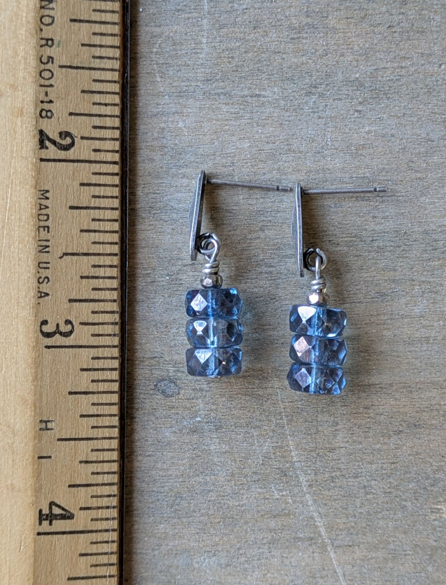 Simple Post Earrings ~ Stormy Blue Glass