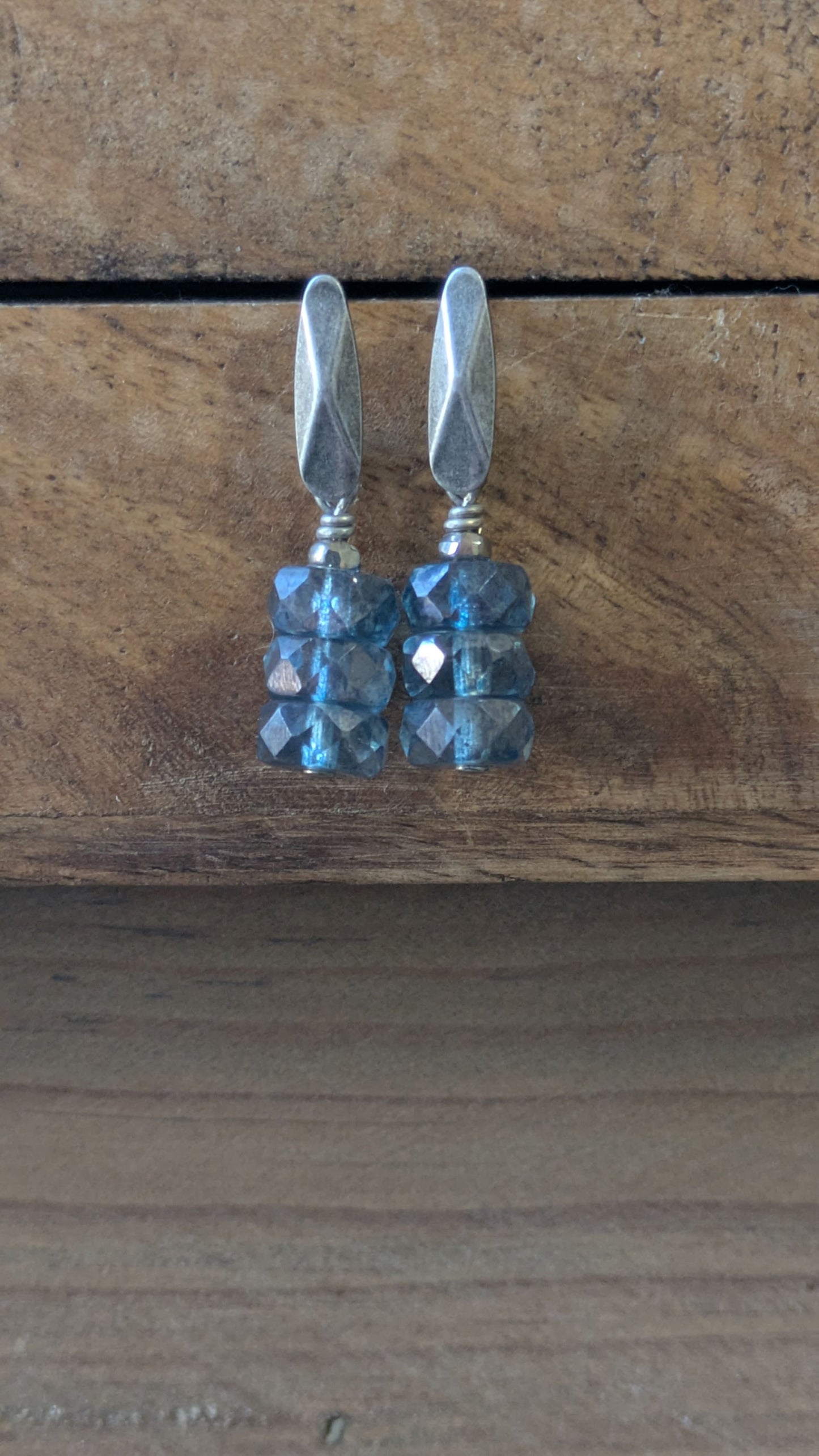 Simple Post Earrings ~ Stormy Blue Glass