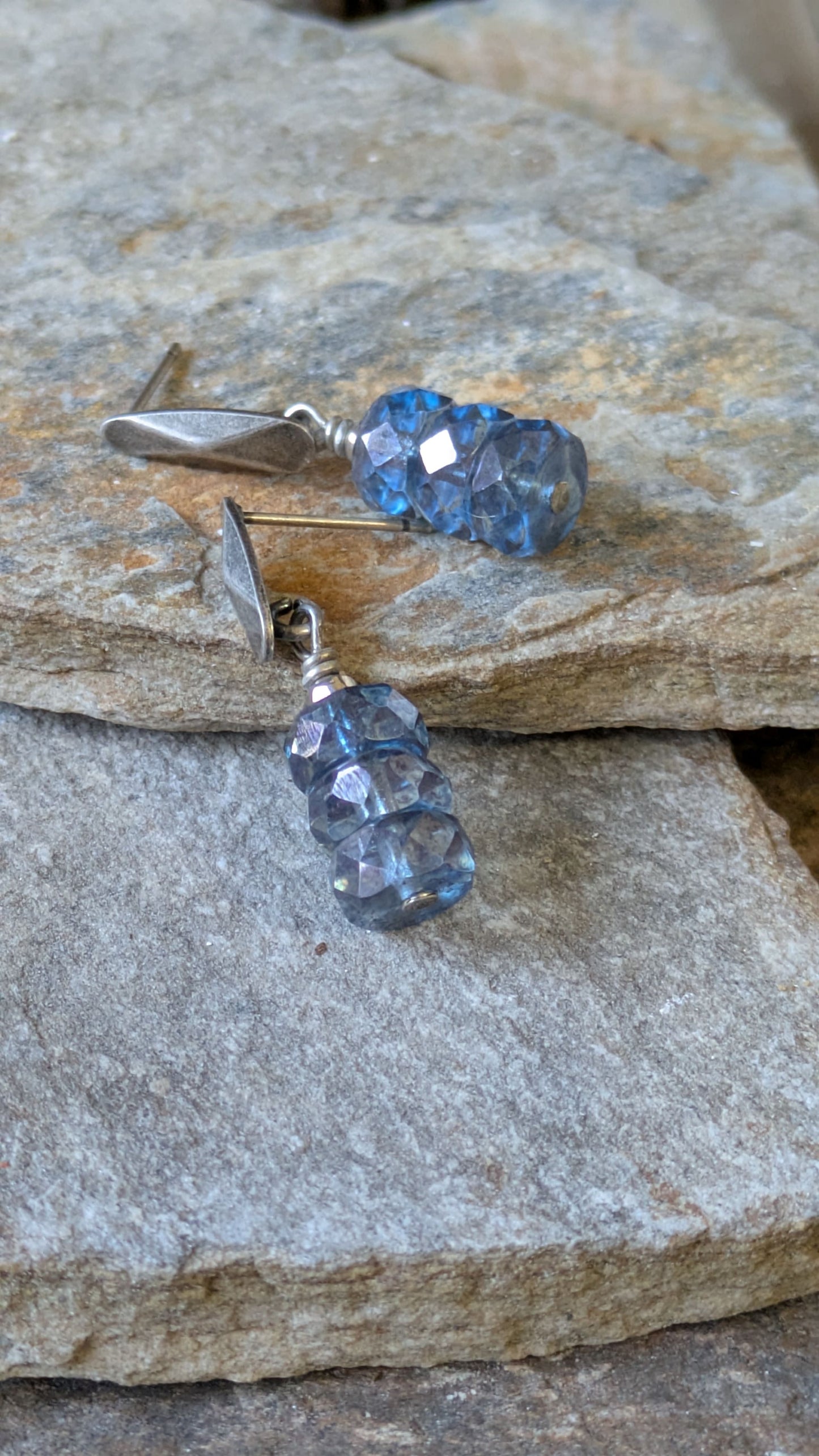 Simple Post Earrings ~ Stormy Blue Glass