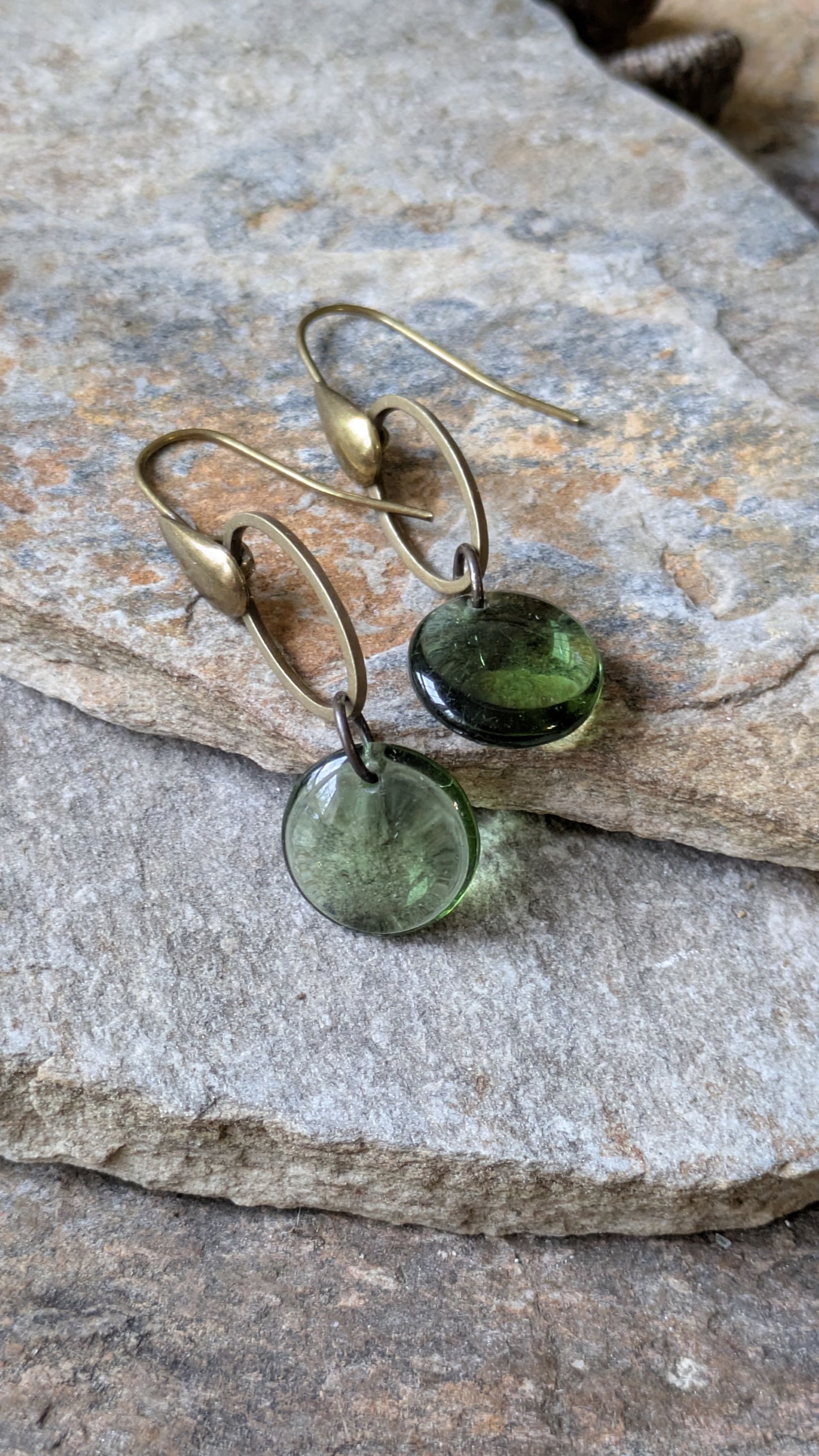 Green Glass Earrings ~ Pine Green