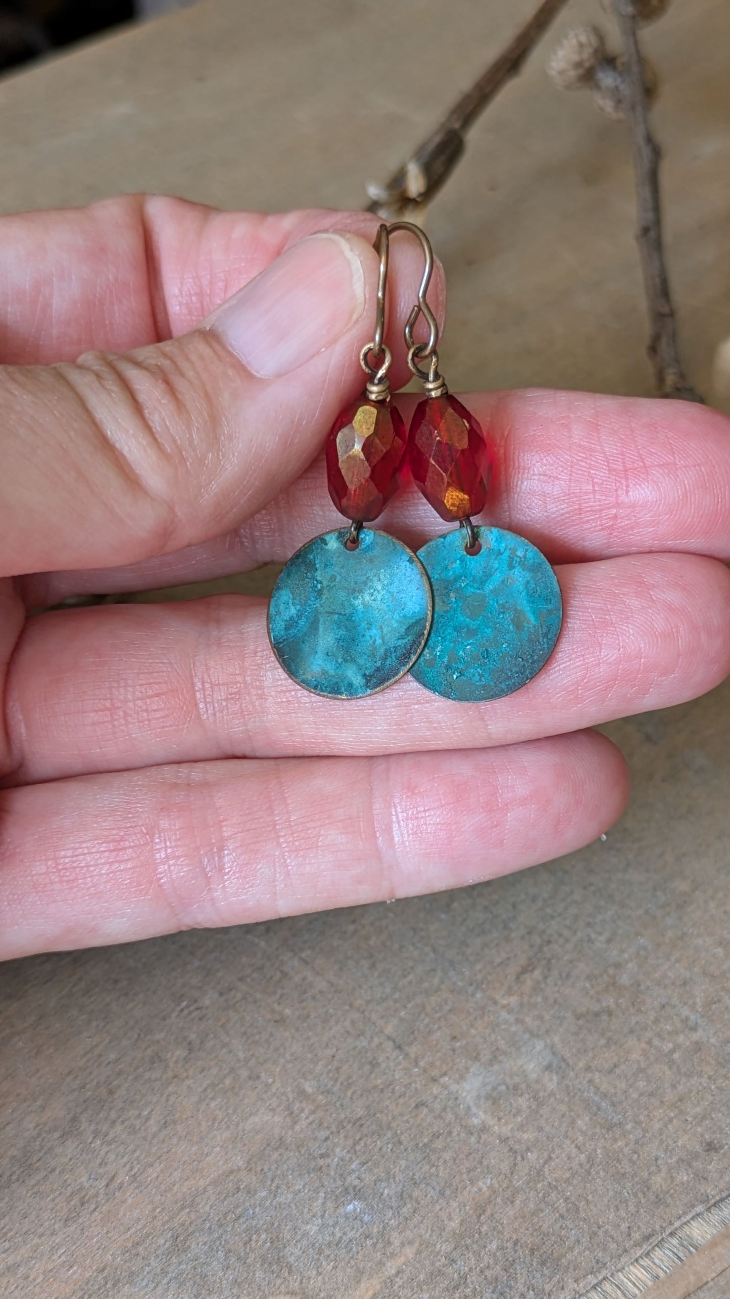 Patinated Brass Dangles ~ Color Pop