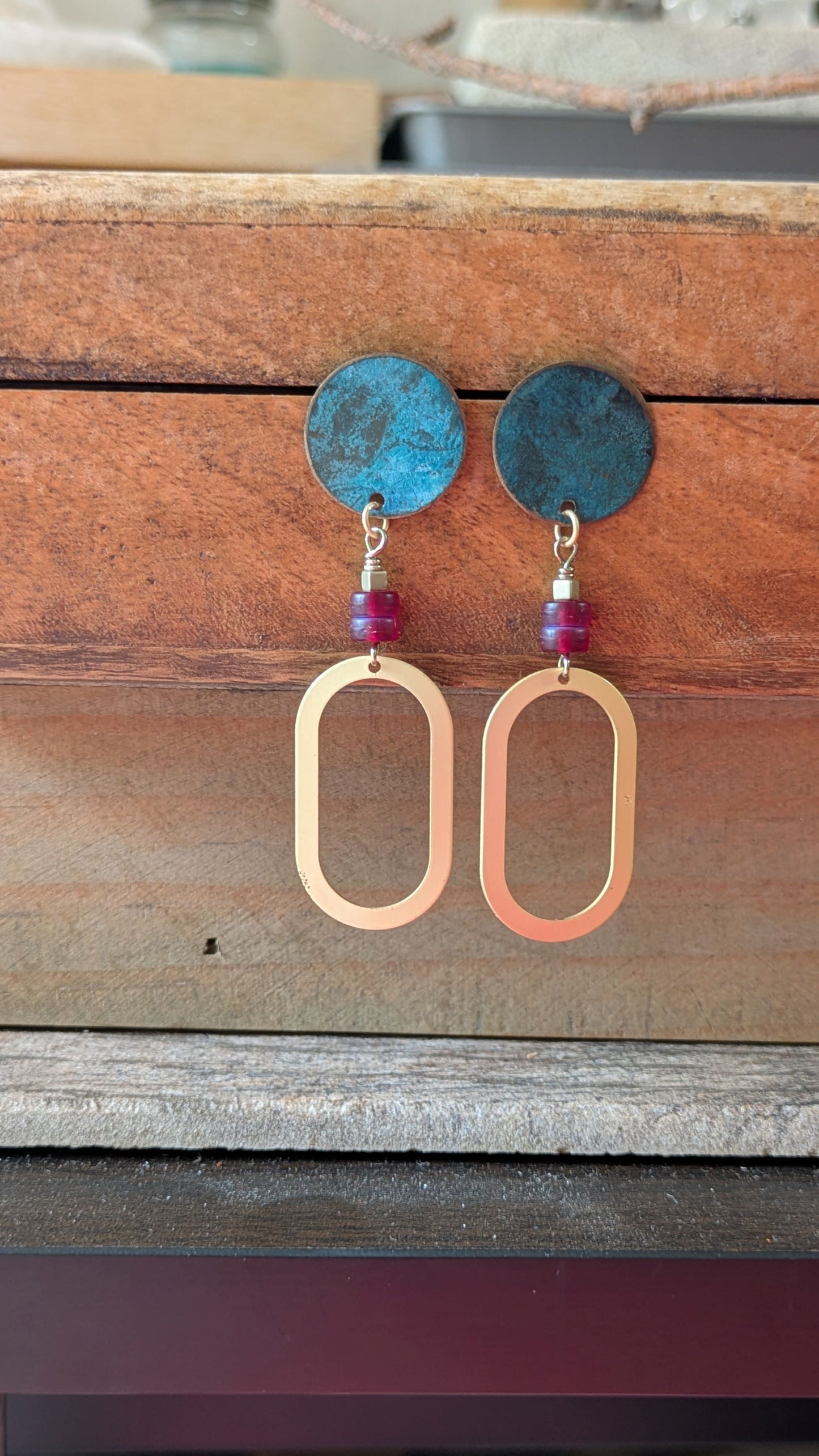 Patinated Brass Post Earrings
