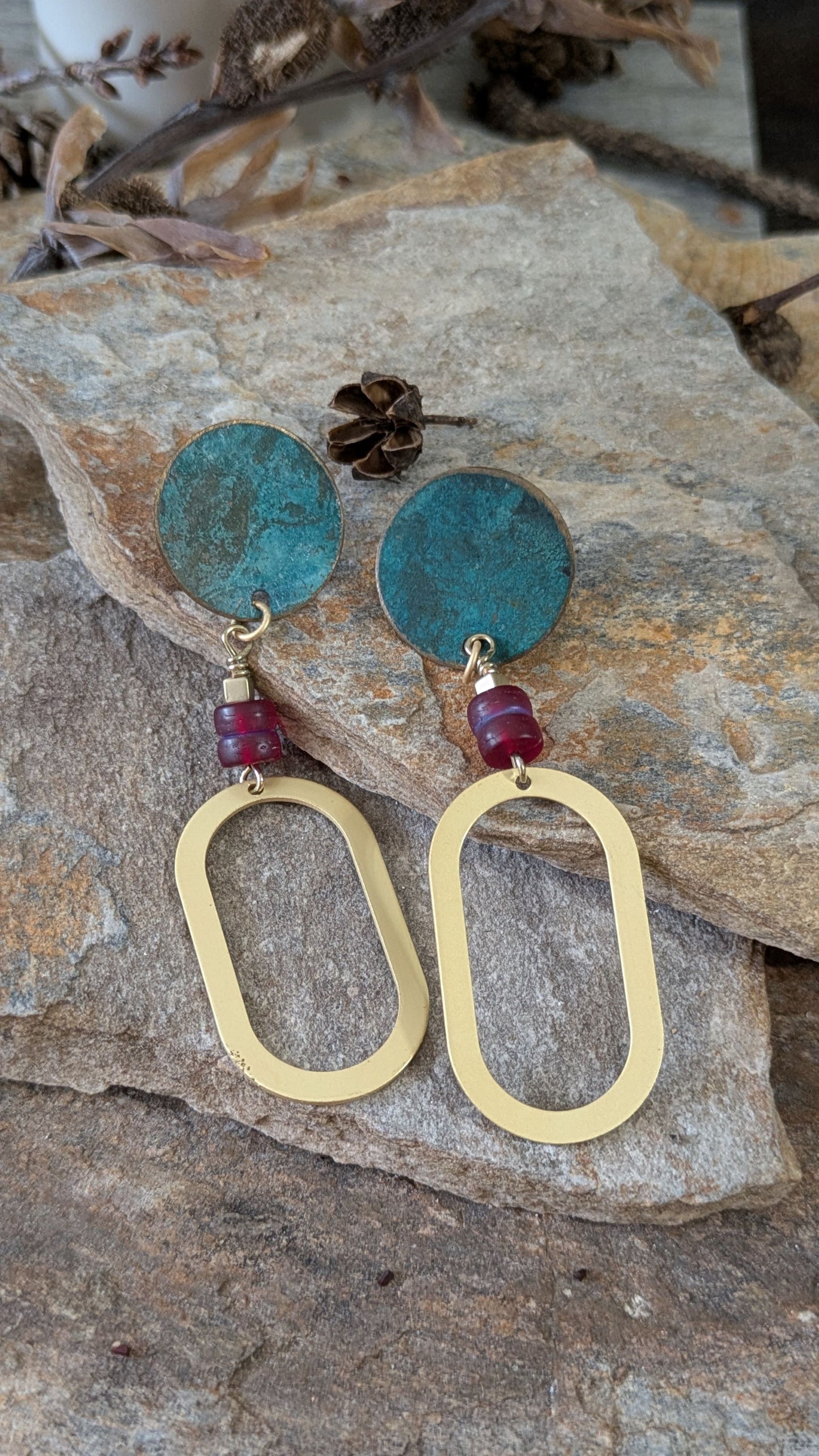 Patinated Brass Post Earrings
