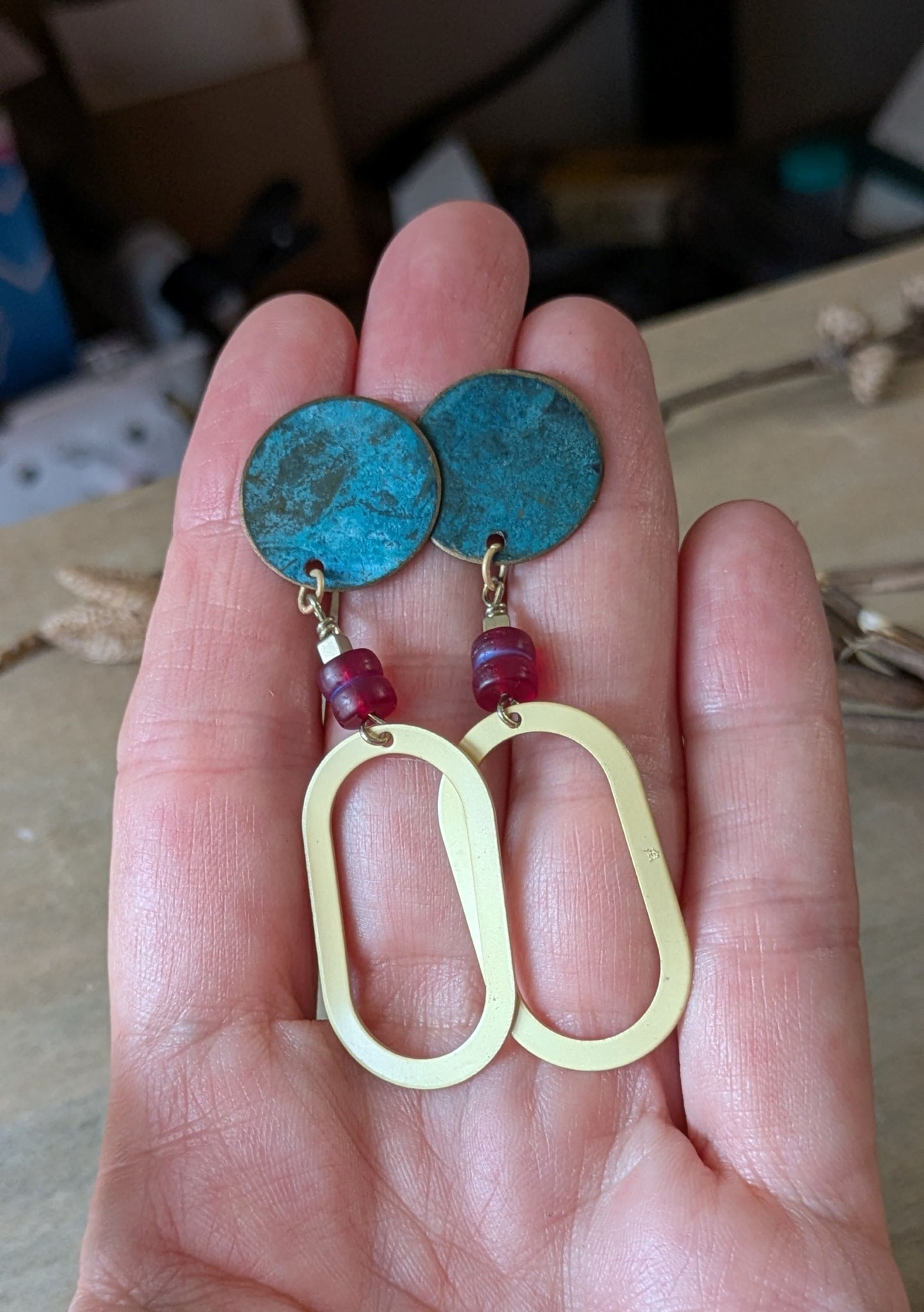Patinated Brass Post Earrings