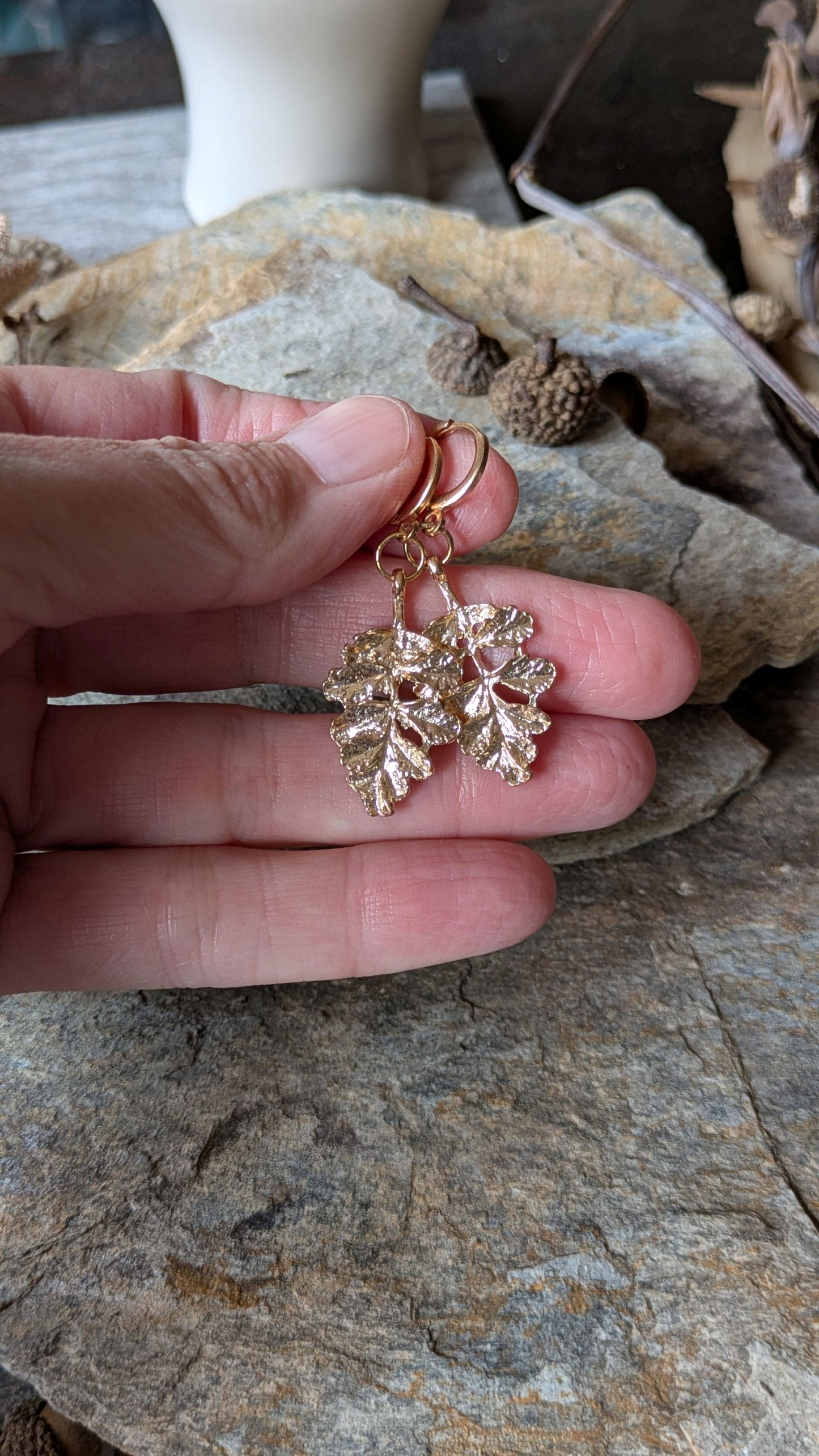 Leaf Earrings ~ Sparkling Brass