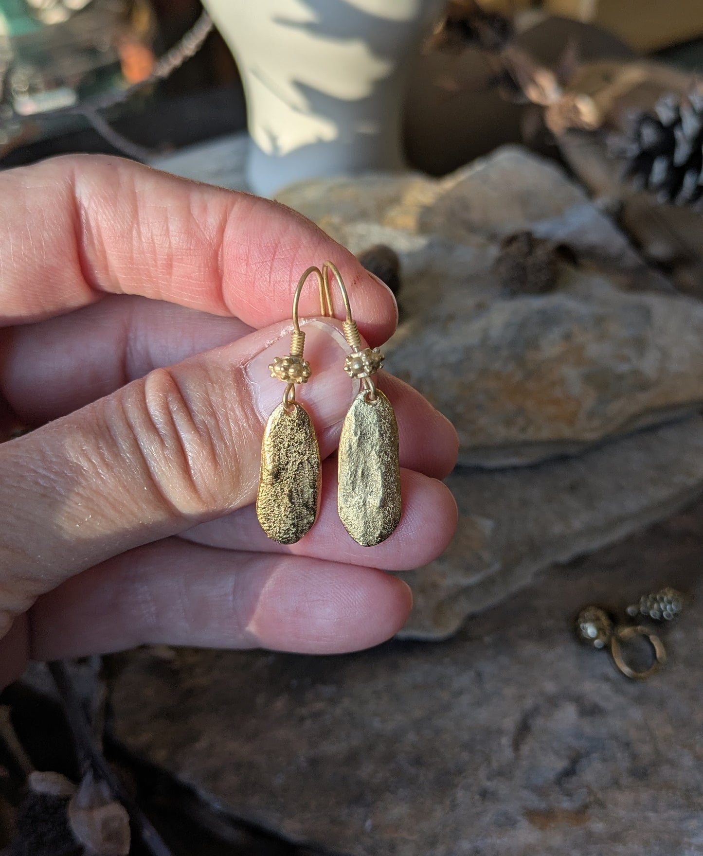 Organic Oval Textured Dangle Earrings