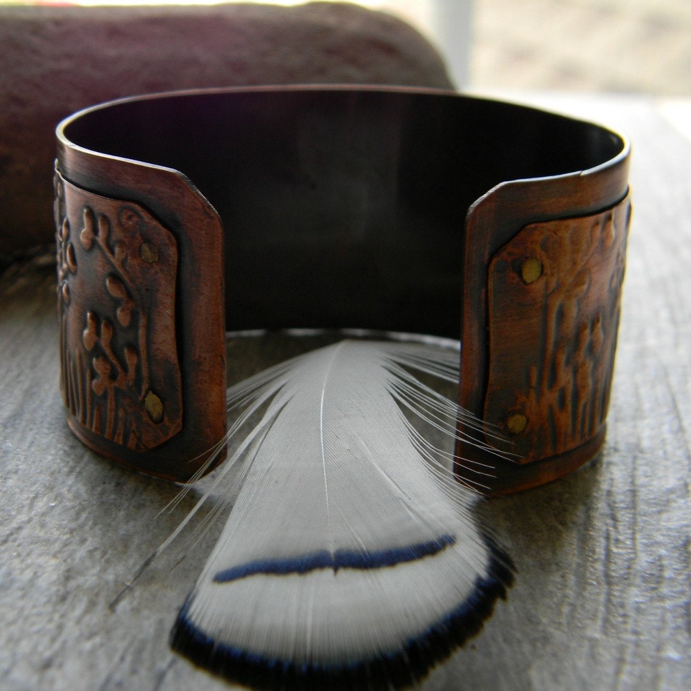 Copper Cuff Bracelet Wildflowers