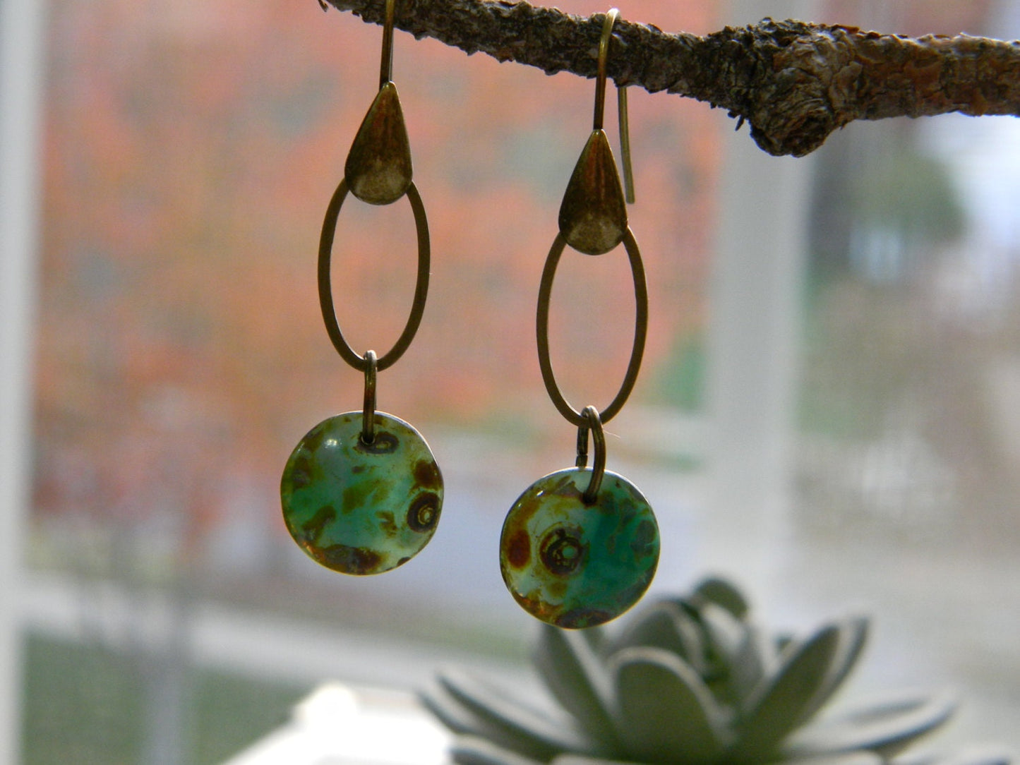 Simple green glass earrings