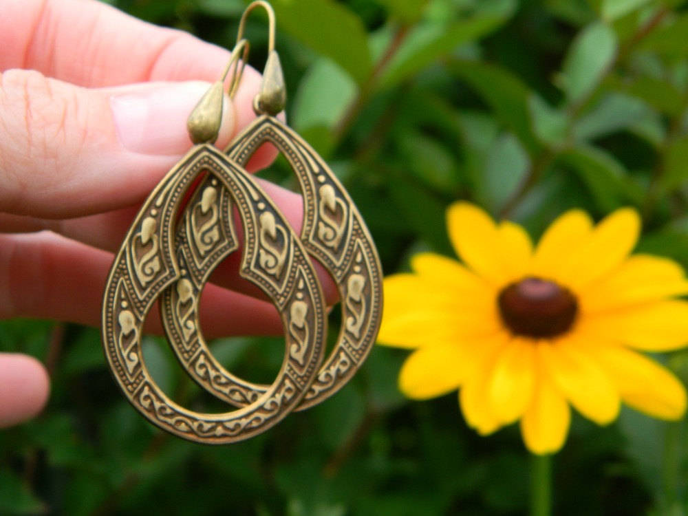 Hoop Earrings Brass Tear Drop
