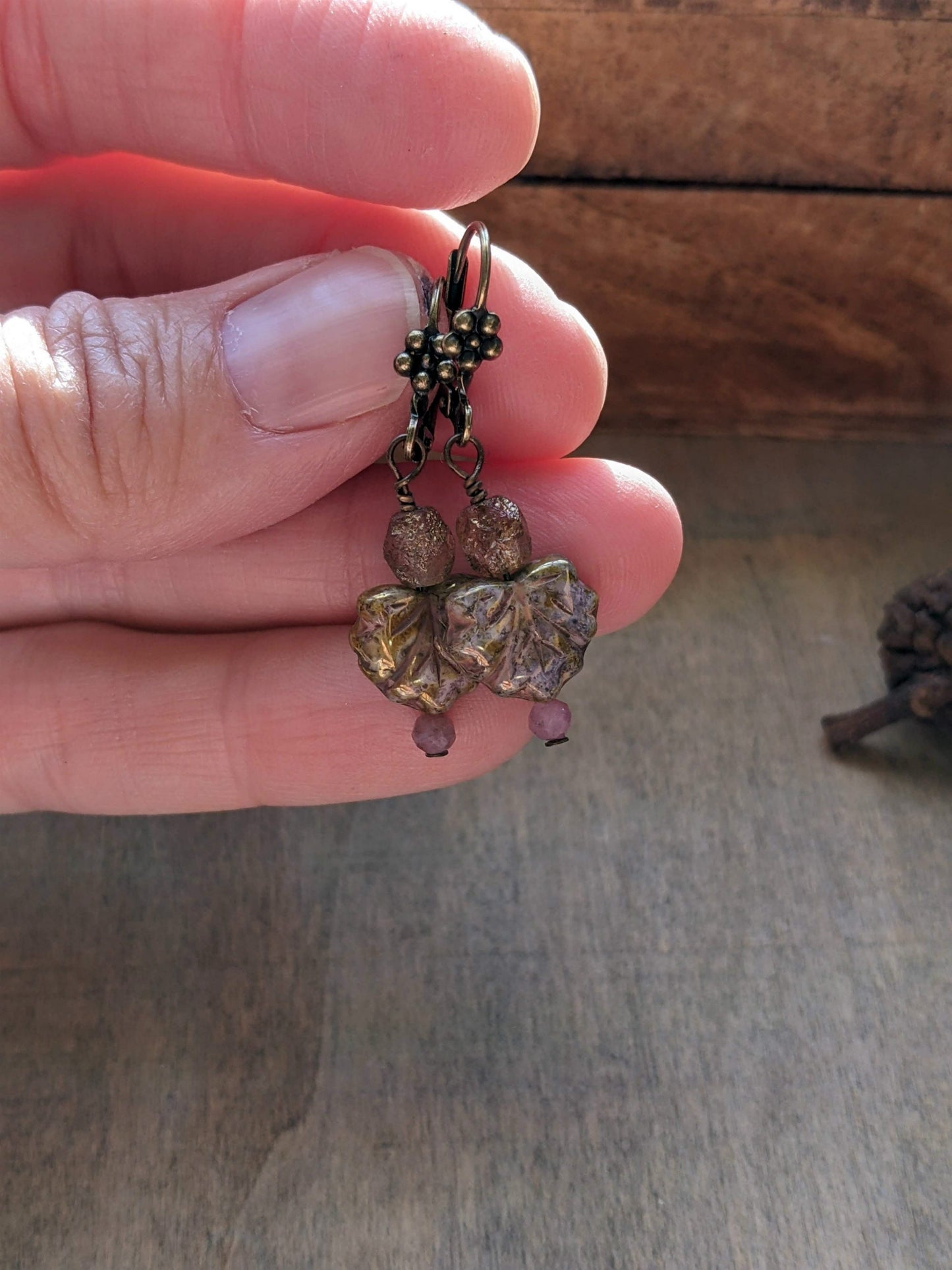 Leaf Earrings Pink and Gold