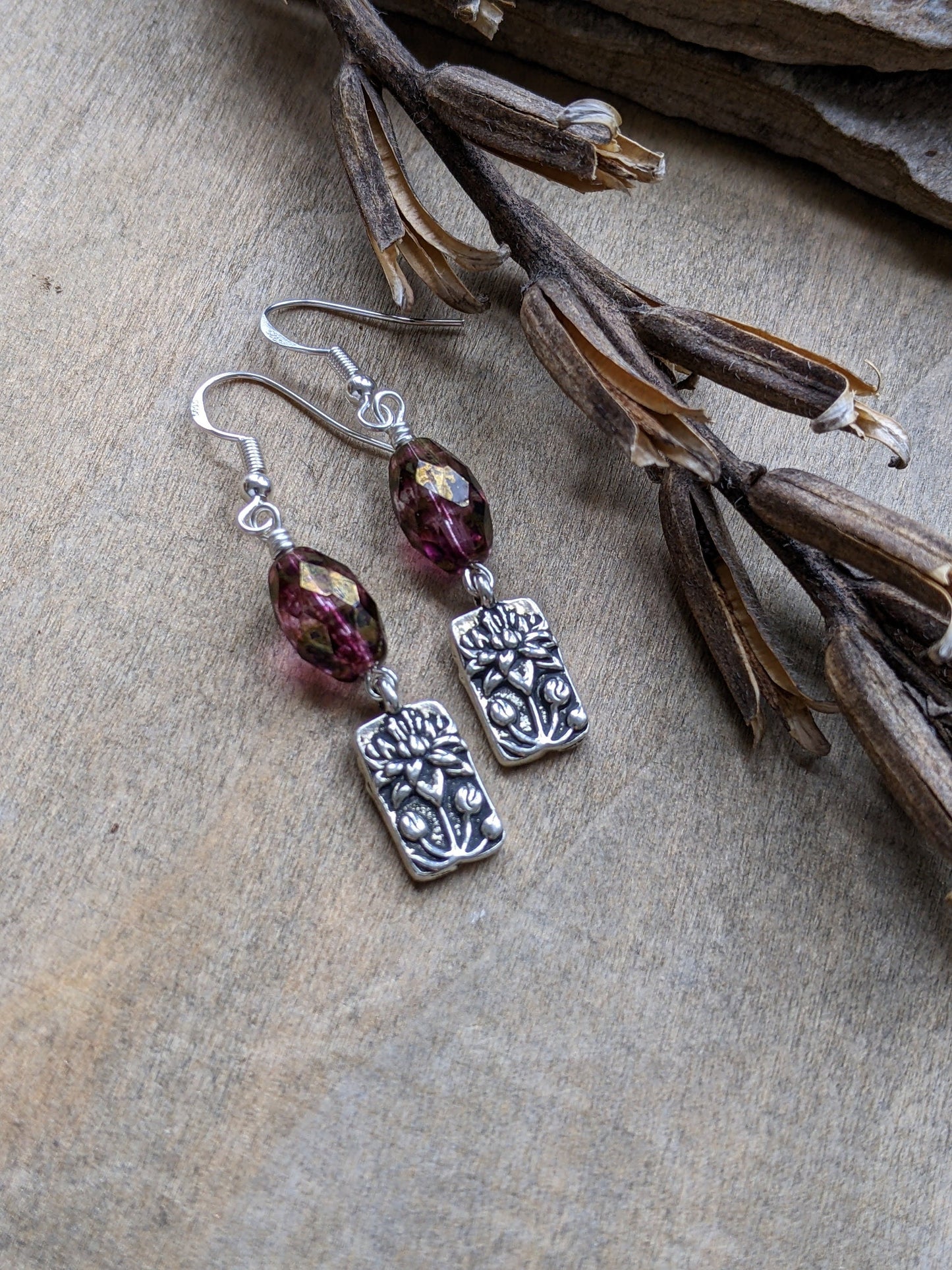 Lotus Flower Earrings Purple