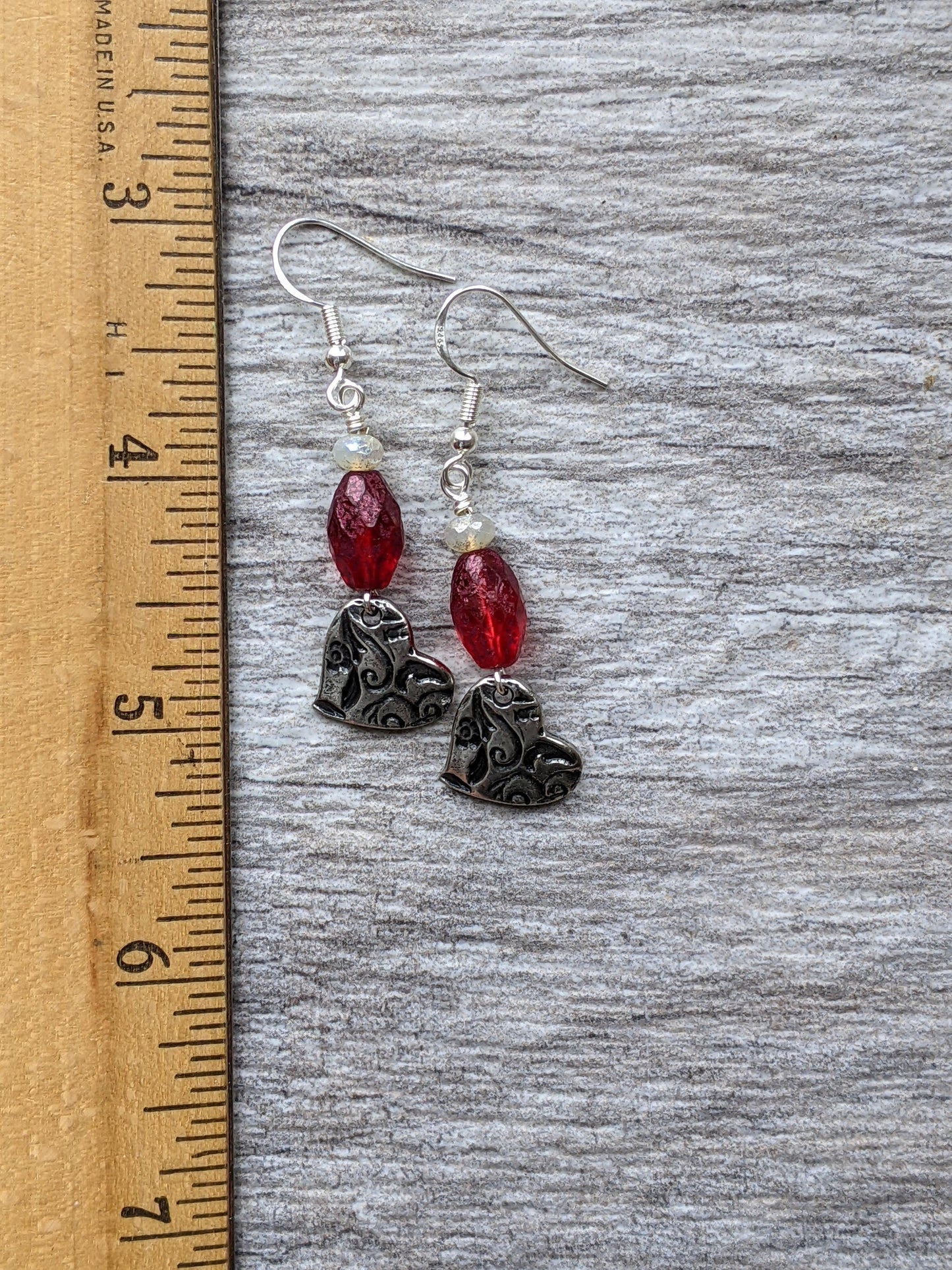 Heart Earrings Red Glass