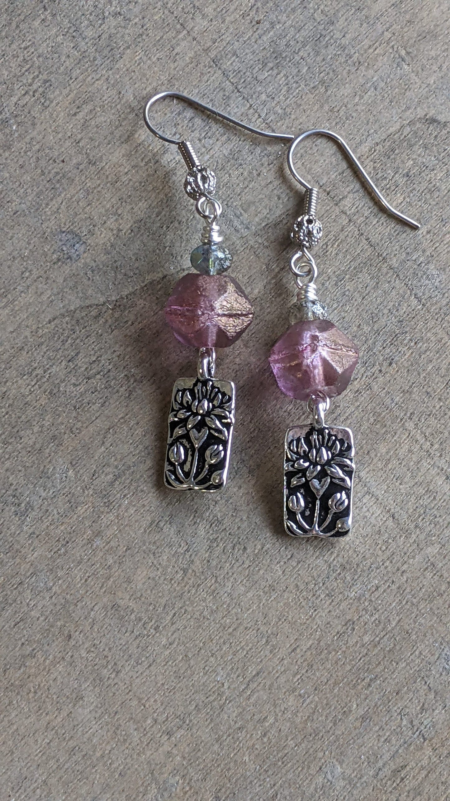 Lotus flower Earrings Pink Glass