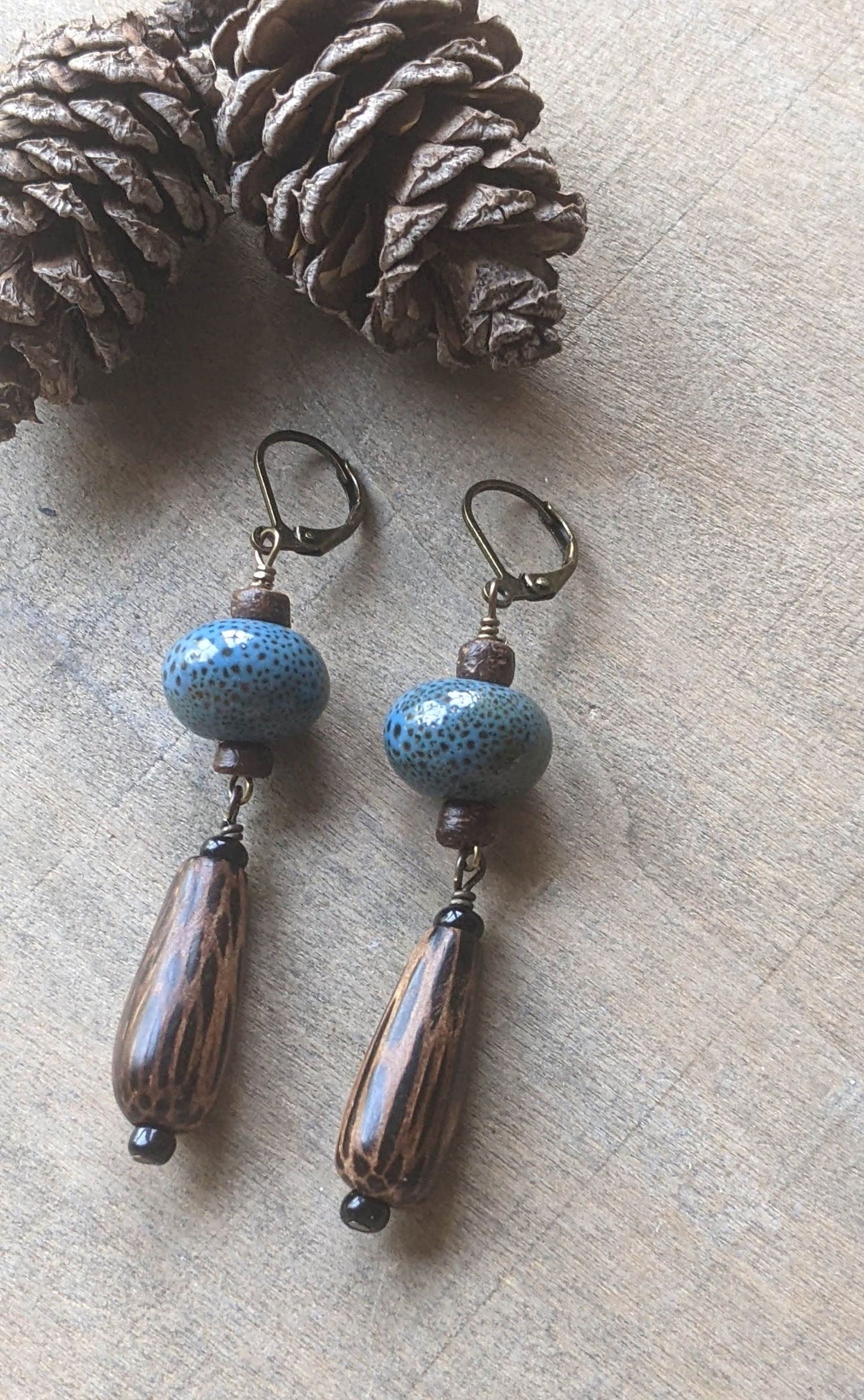 Wood and Ceramic Earrings