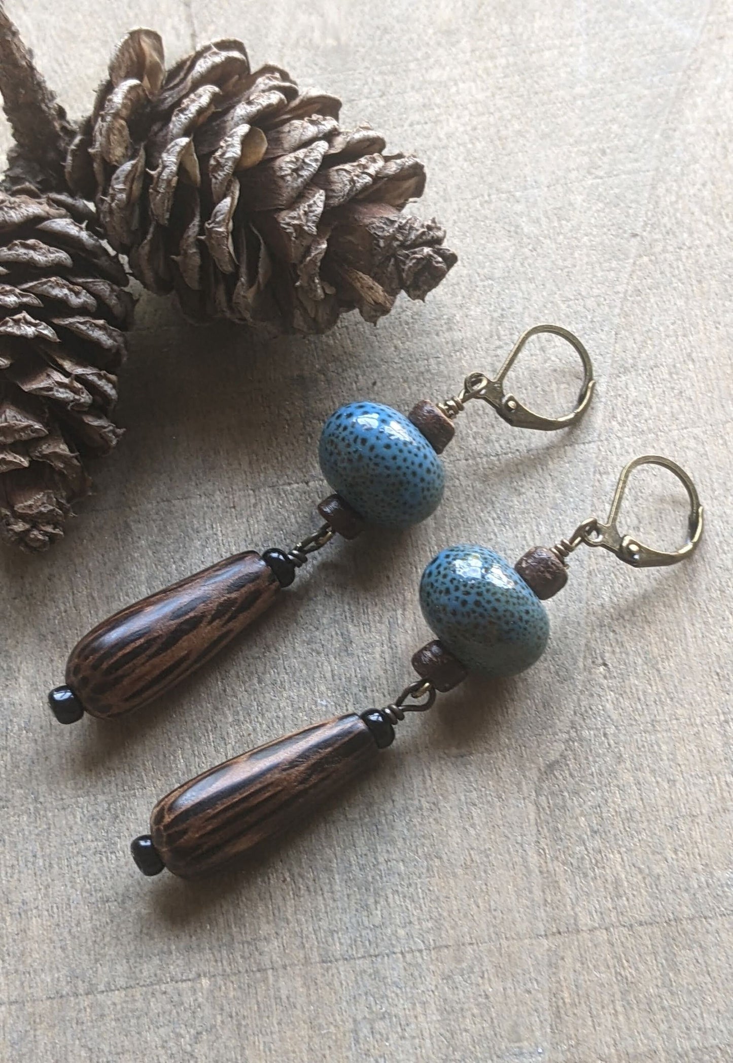 Wood and Ceramic Earrings