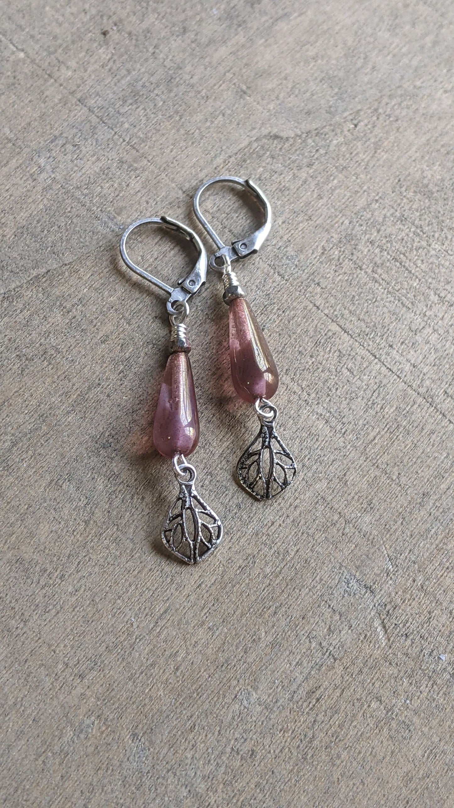 Pink Glass Tear Drop Earrings