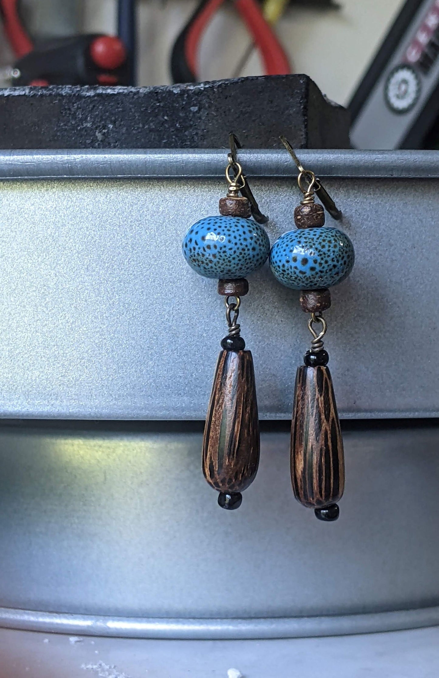 Wood and Ceramic Earrings