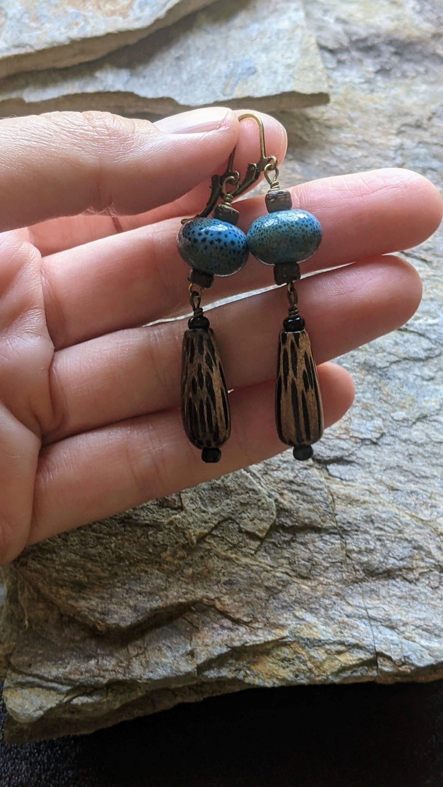 Wood and Ceramic Earrings
