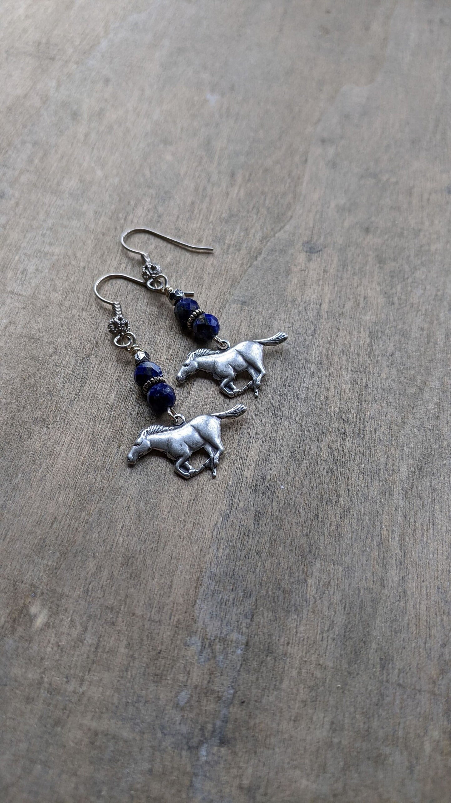 Horse earrings beaded gemstone earrings blue gemstone jewelry