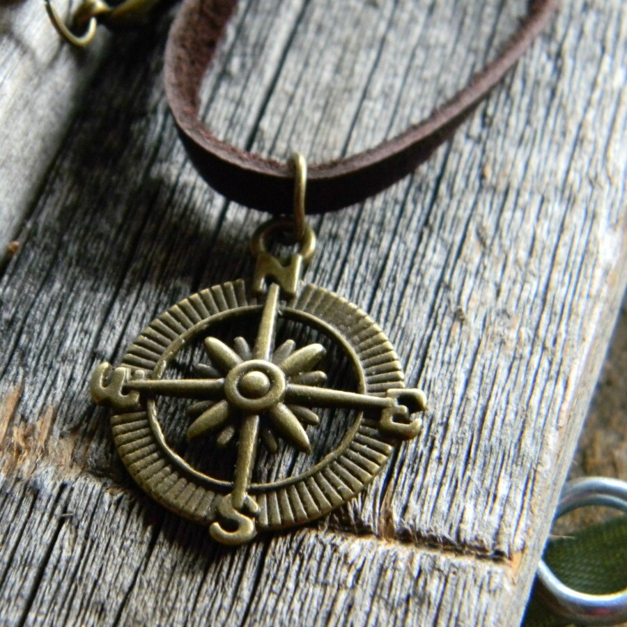 Men's Leather Cord Necklace Compass