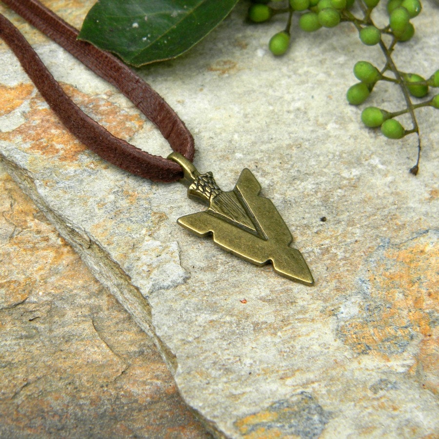 Men's Leather Cord Necklace Arrowhead