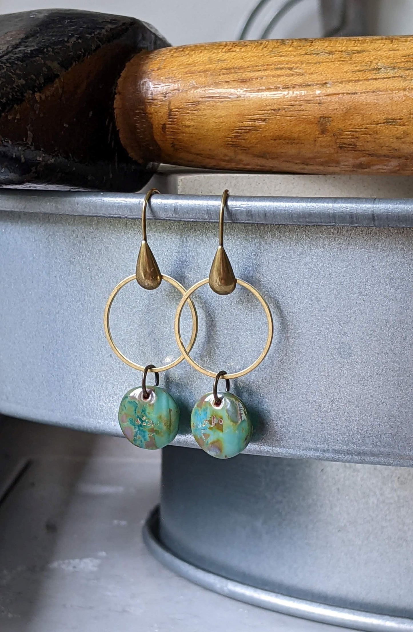 Geometric Earrings Glass and Brass