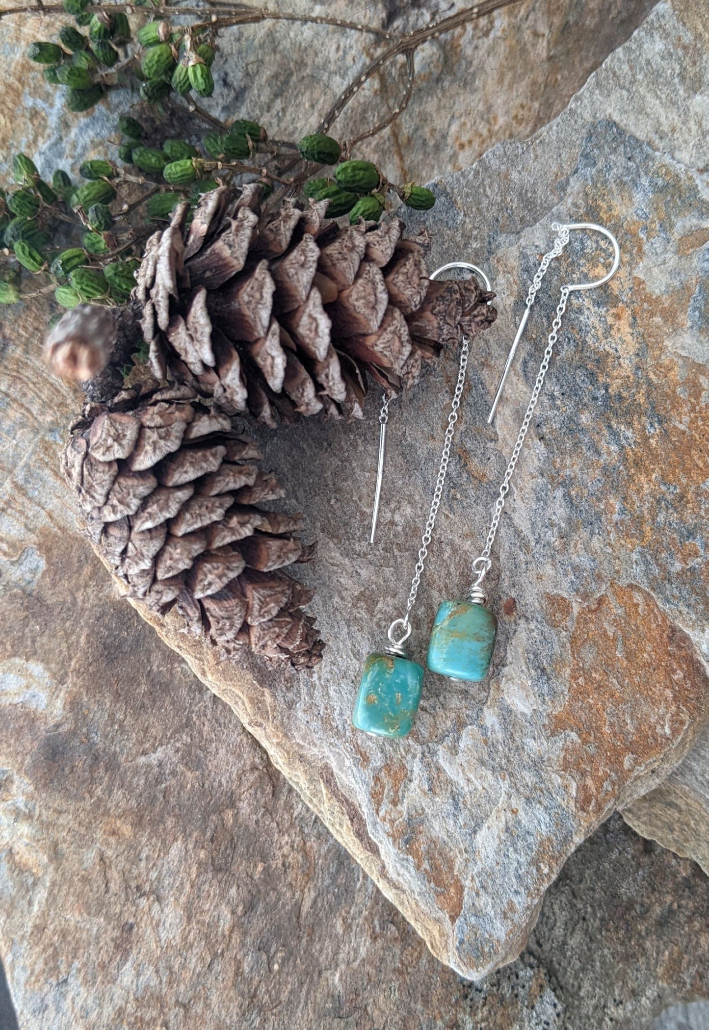 Turquoise Nugget Ear Threaders #1