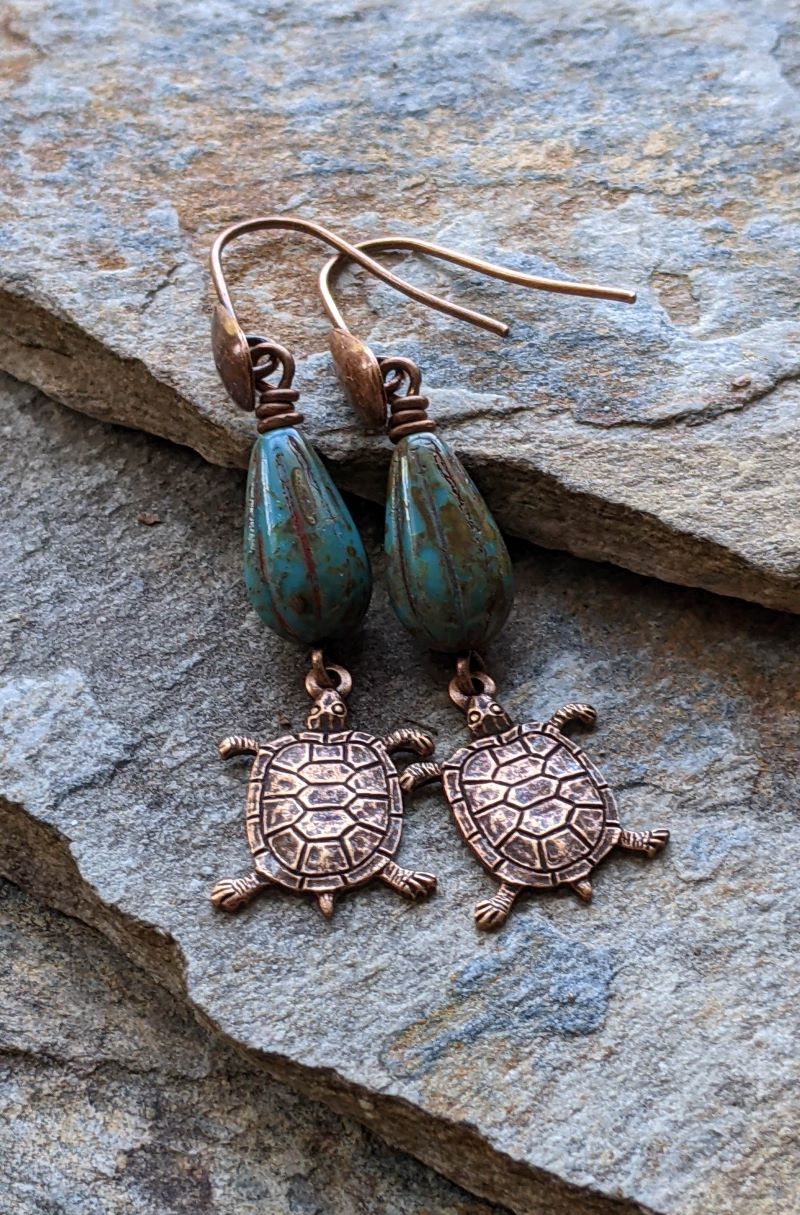 Turtle Earrings Midnight Blue and Copper