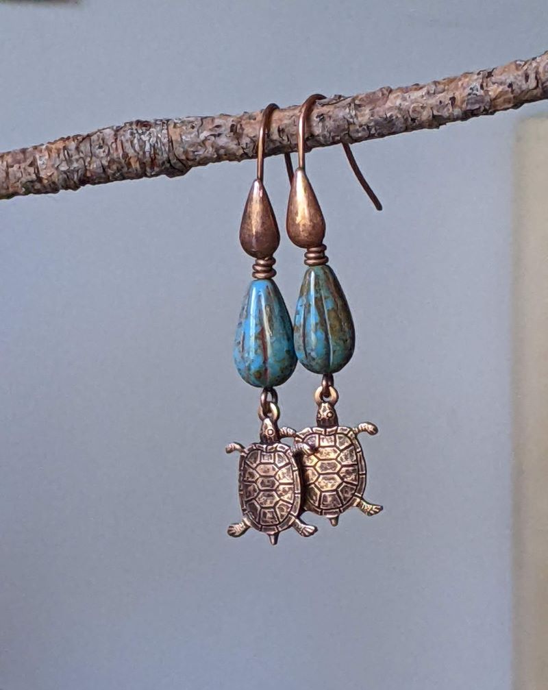 Turtle Earrings Midnight Blue and Copper