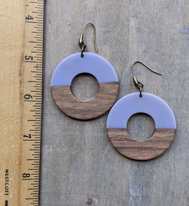 Wood and Resin Hoop Earrings Lilac Purple