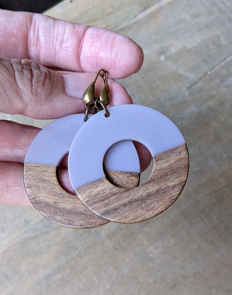Wood and Resin Hoop Earrings Lilac Purple