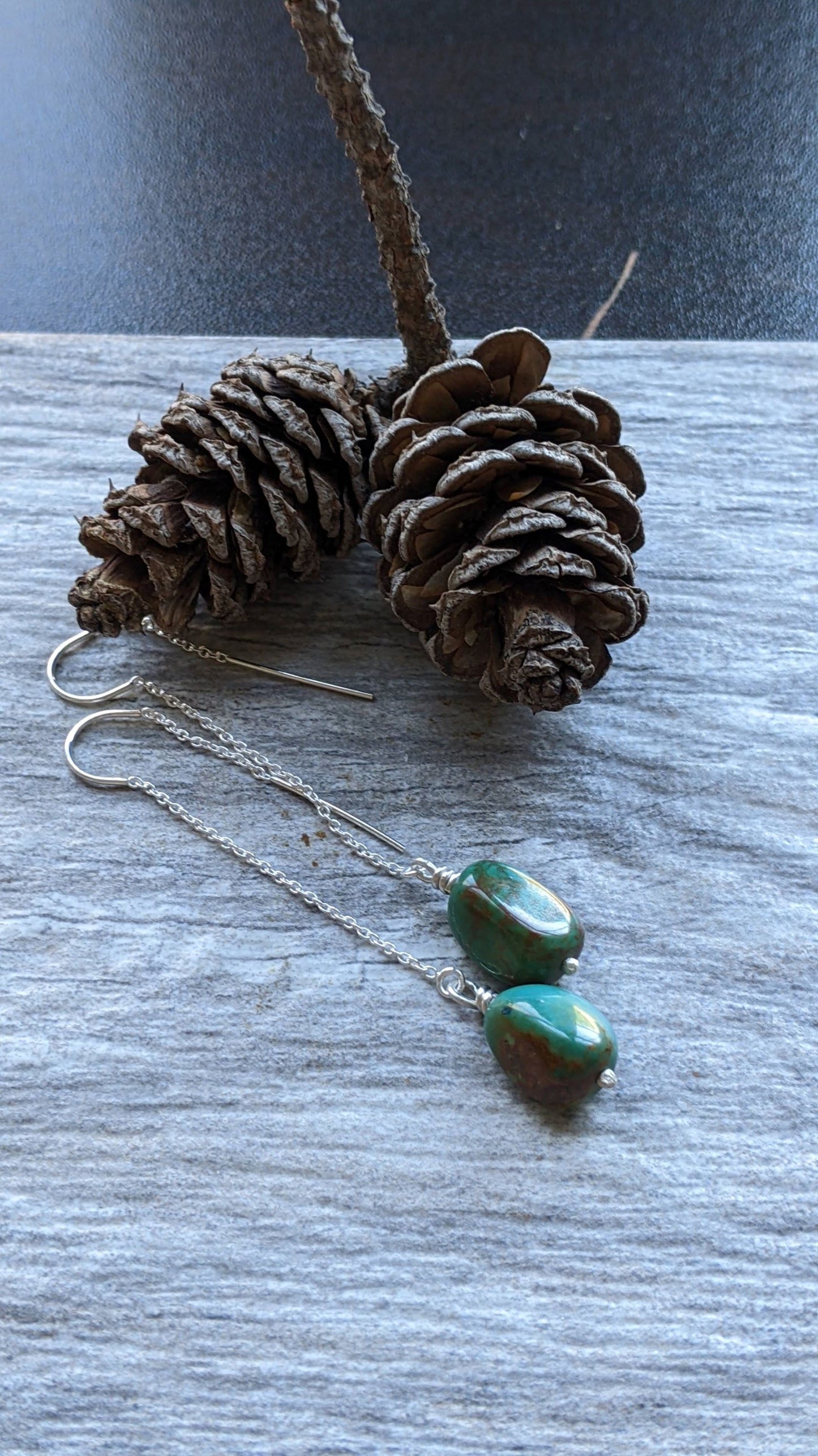 Turquoise Nugget Ear Threaders #4