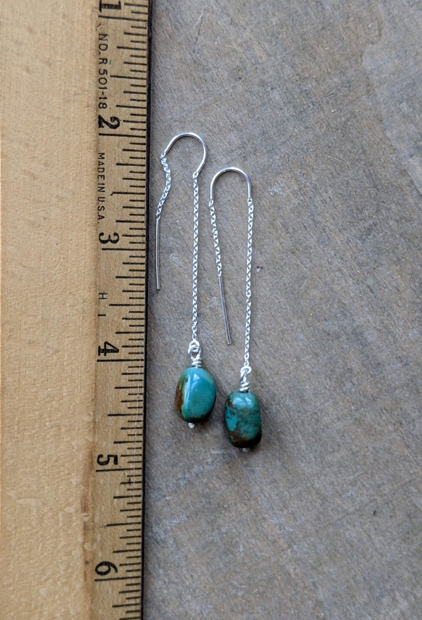Turquoise Nugget Ear Threaders #4