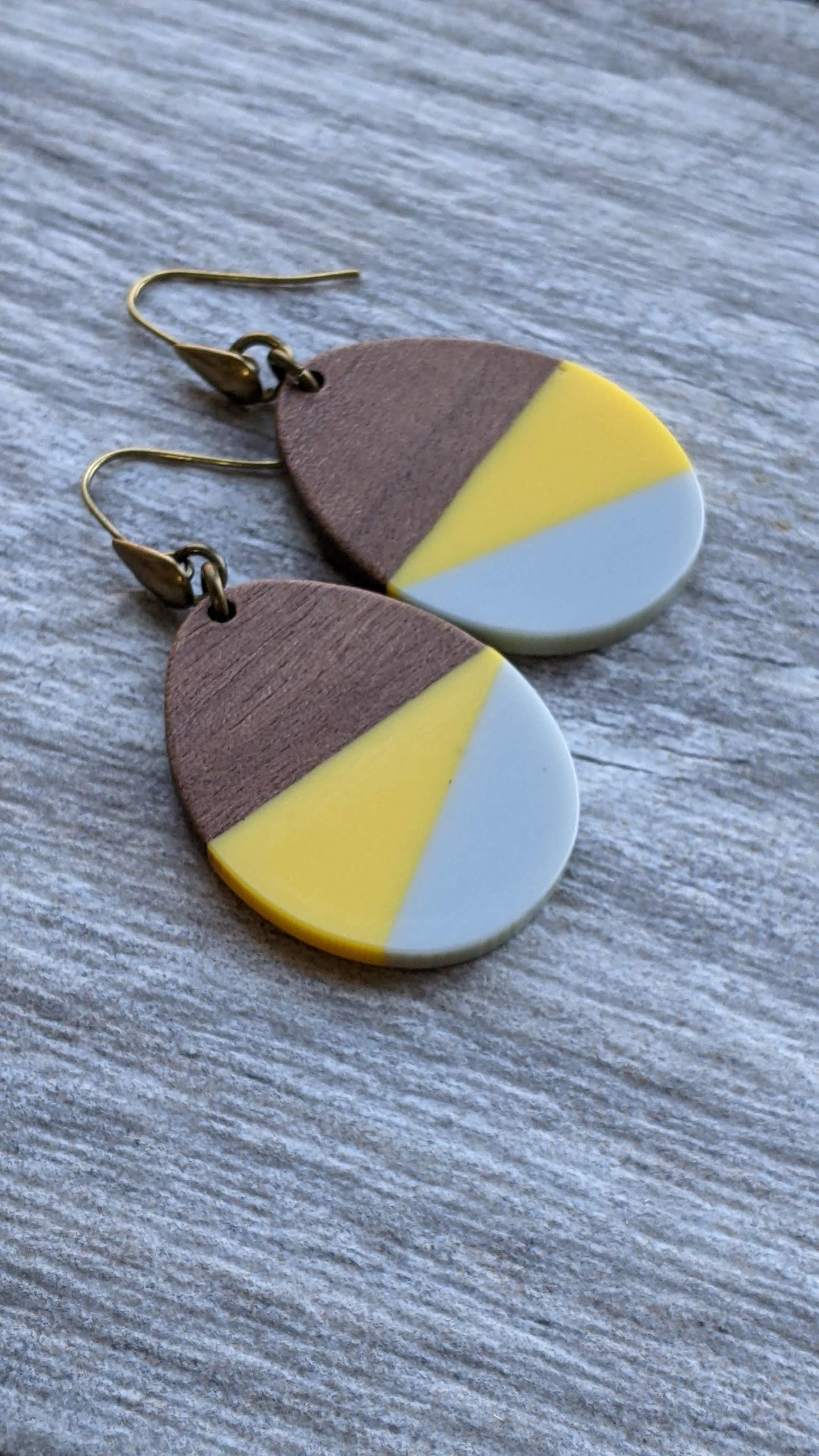 Color Block Earrings Resin and Walnut Wood