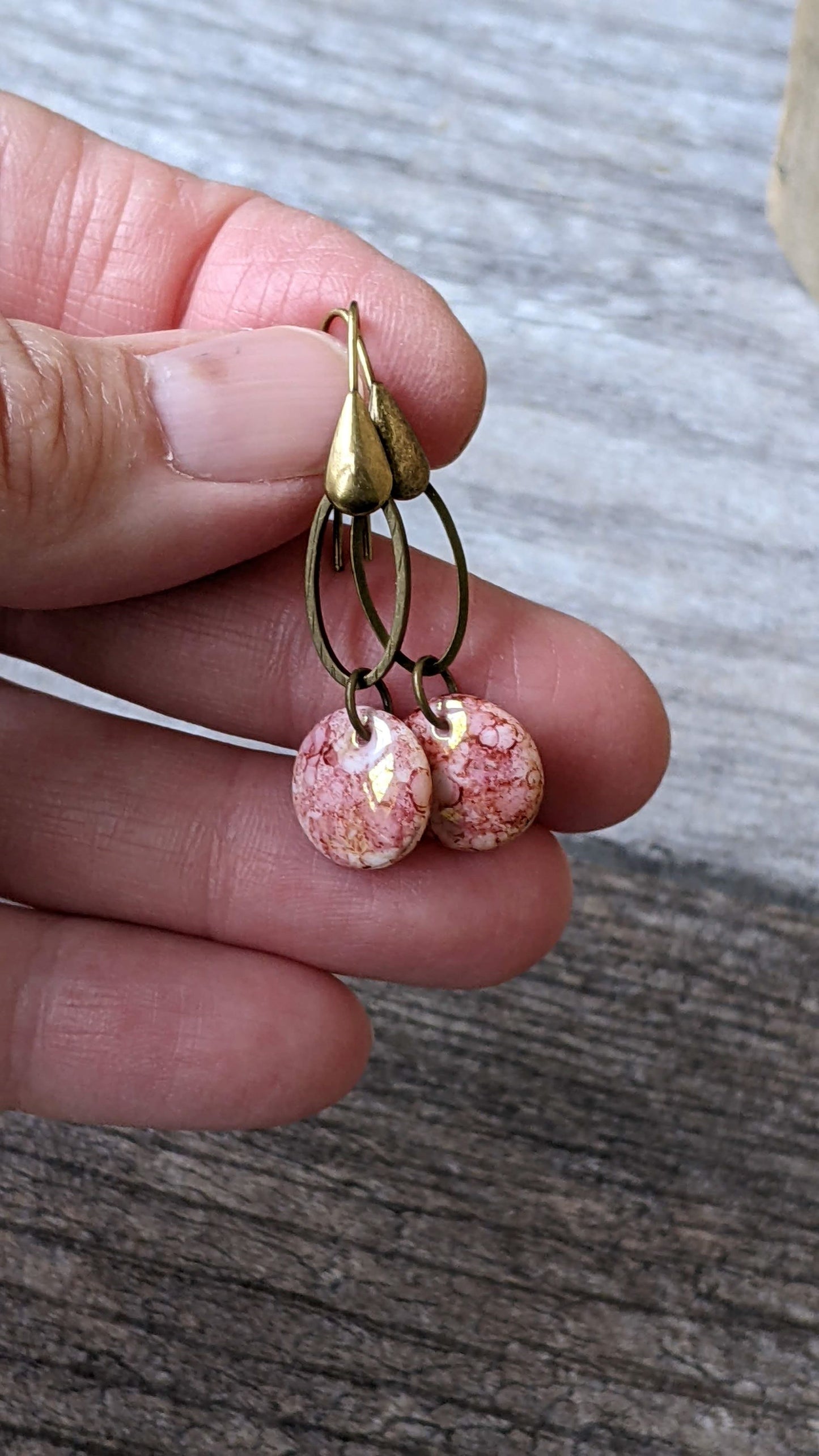 Simple Glass Earrings ~ Raspberry Cream
