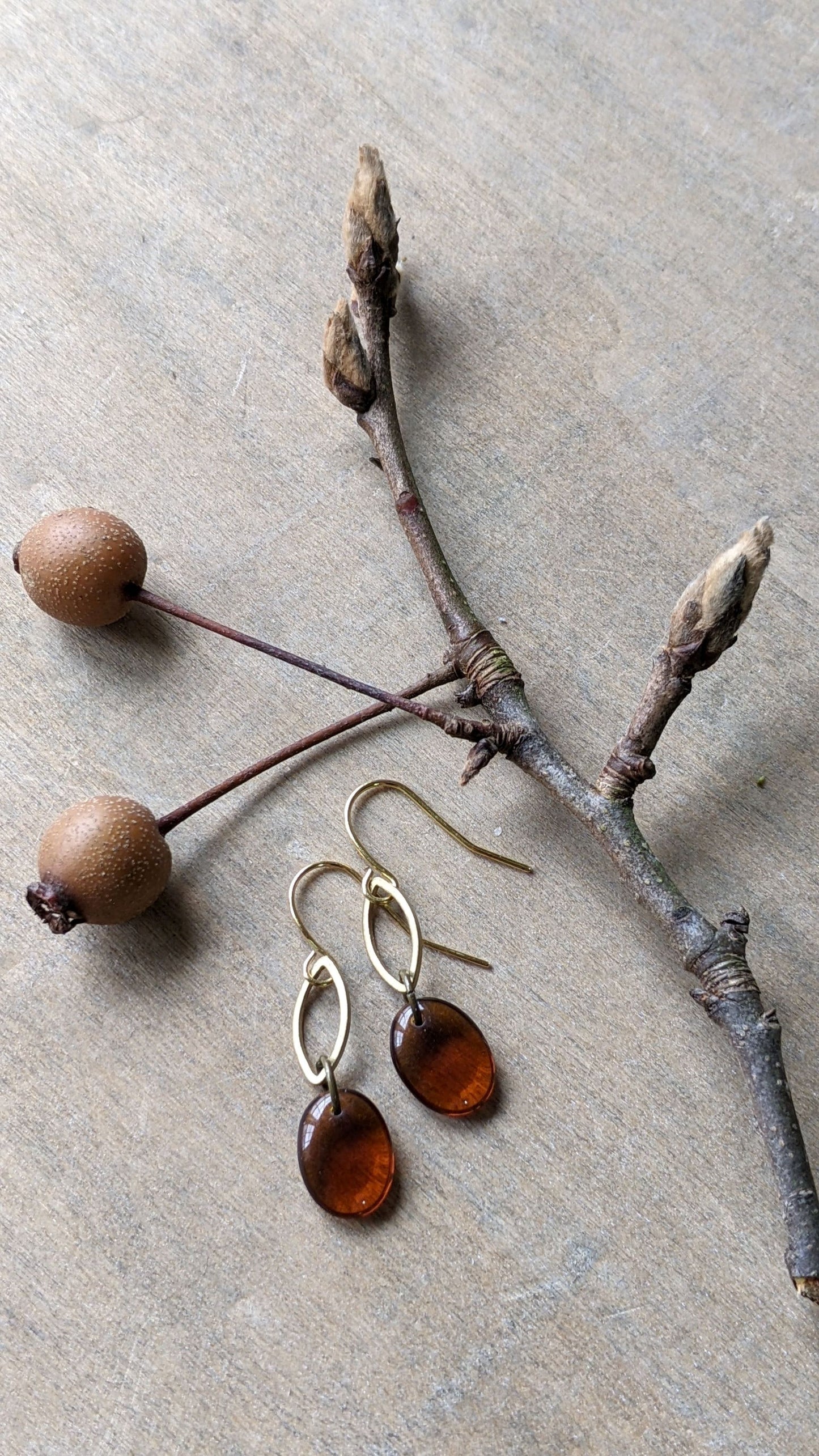 Simple Glass Earrings ~ Amber Drop