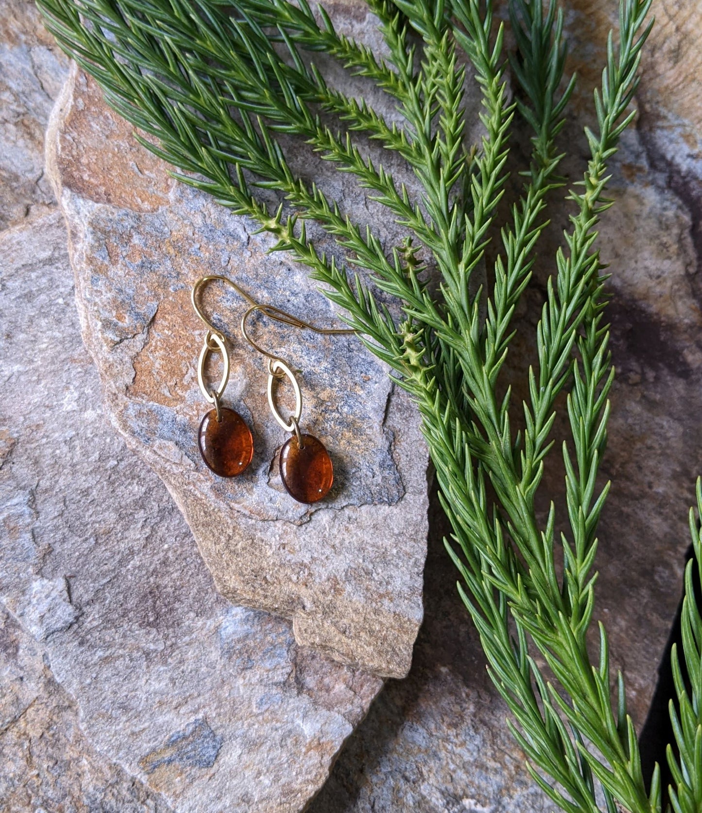 Simple Glass Earrings ~ Amber Drop