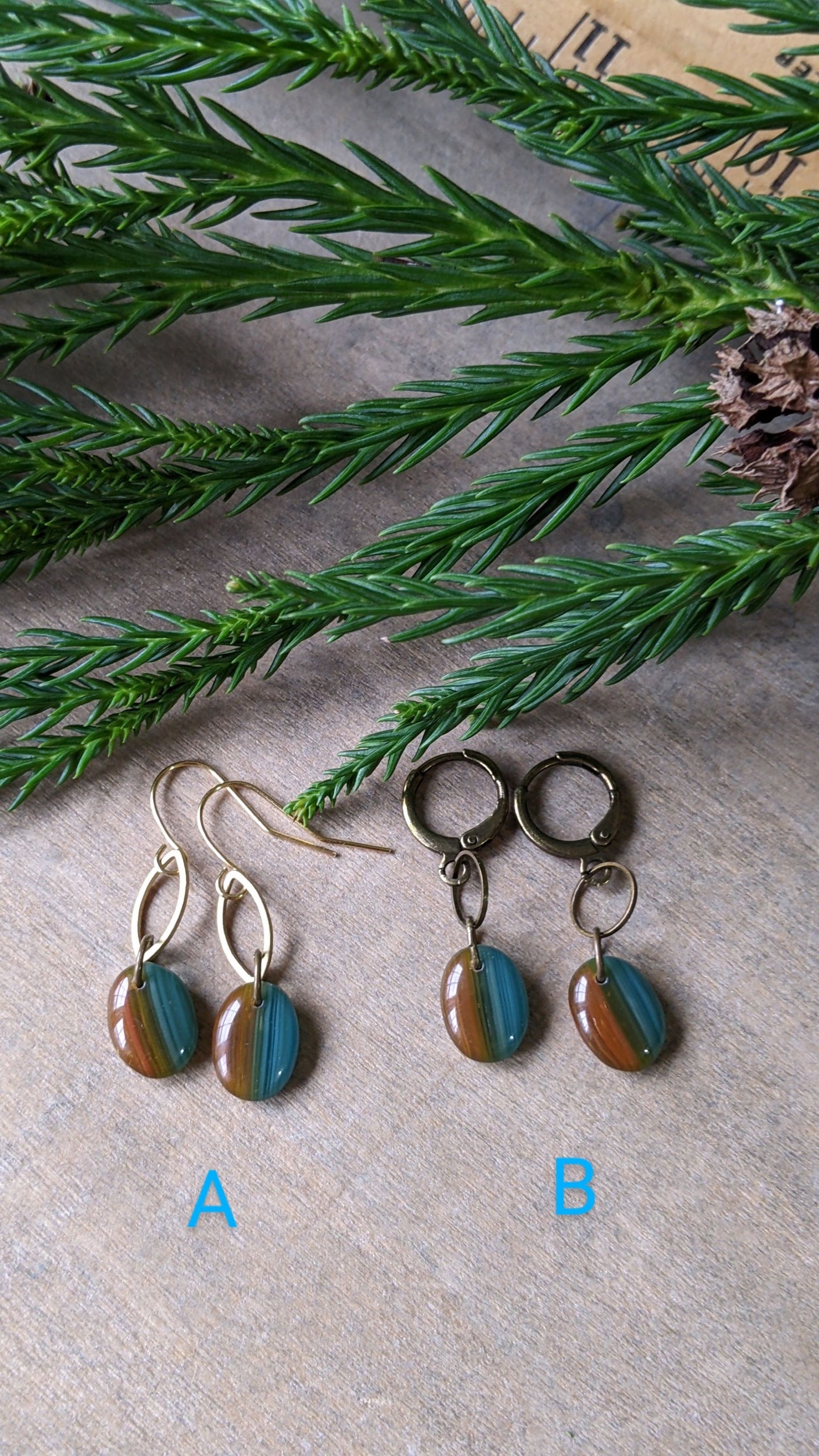 Simple Glass Earrings ~ Buckskin and Blue