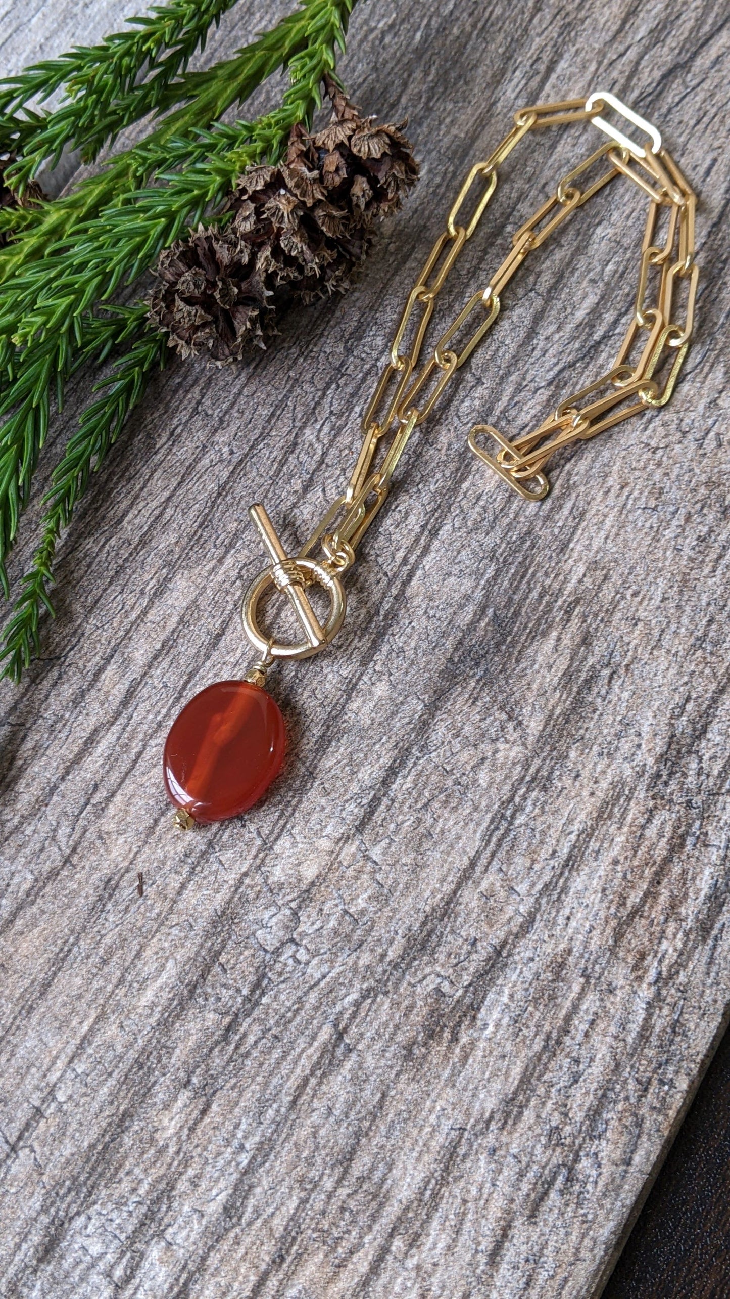 Paperclip Chain Necklace ~ Carnelian