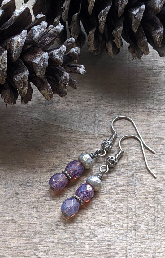 Delicate Purple Glass Earrings