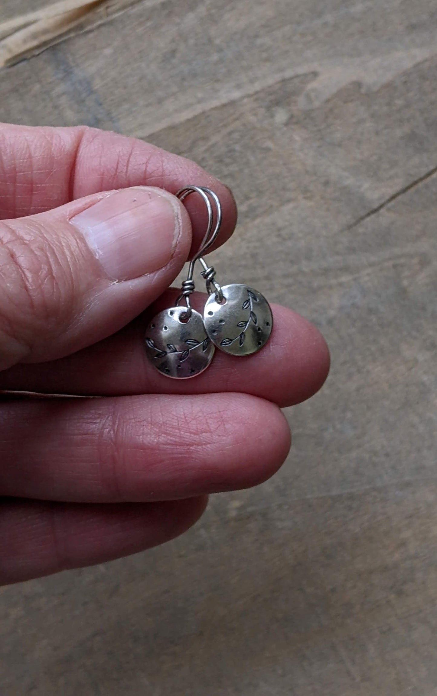 Delicate Silver Earrings Handstamped Sterling Silver Leafy Branch