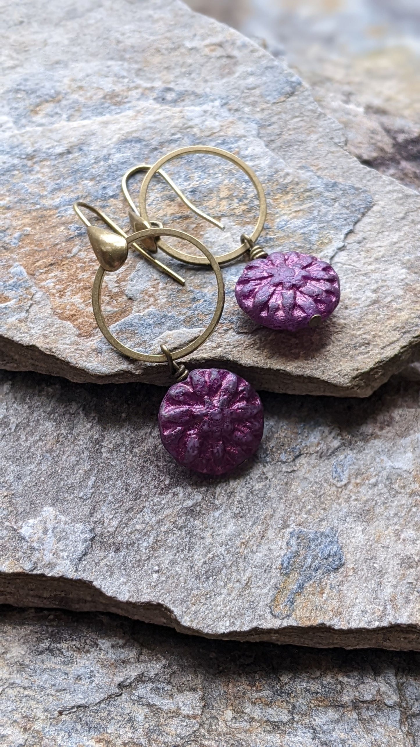 Dahlia Flower Drop Earrings ~ Berry