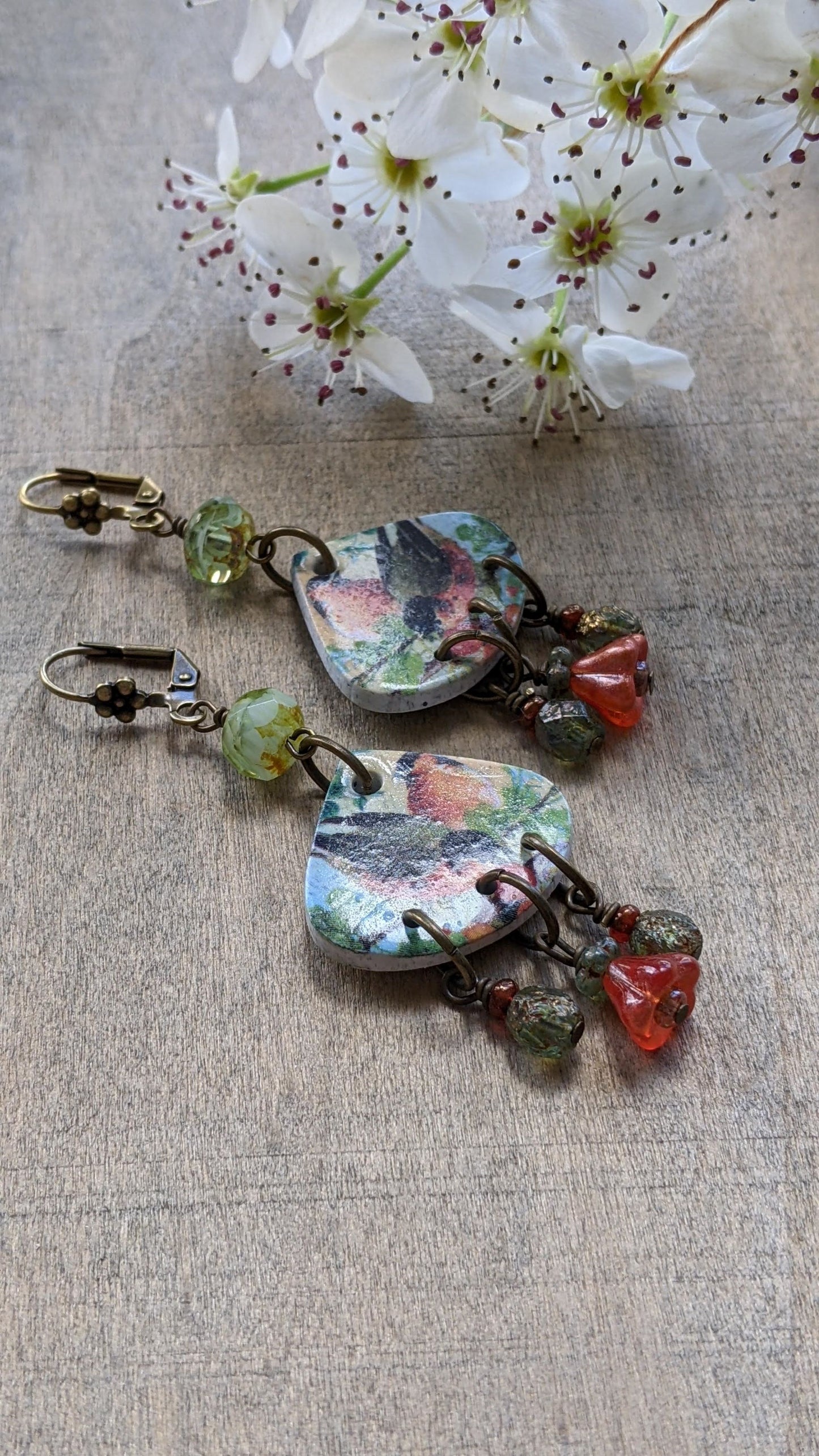 Bird Earrings  Polymer Clay and Bead Earrings