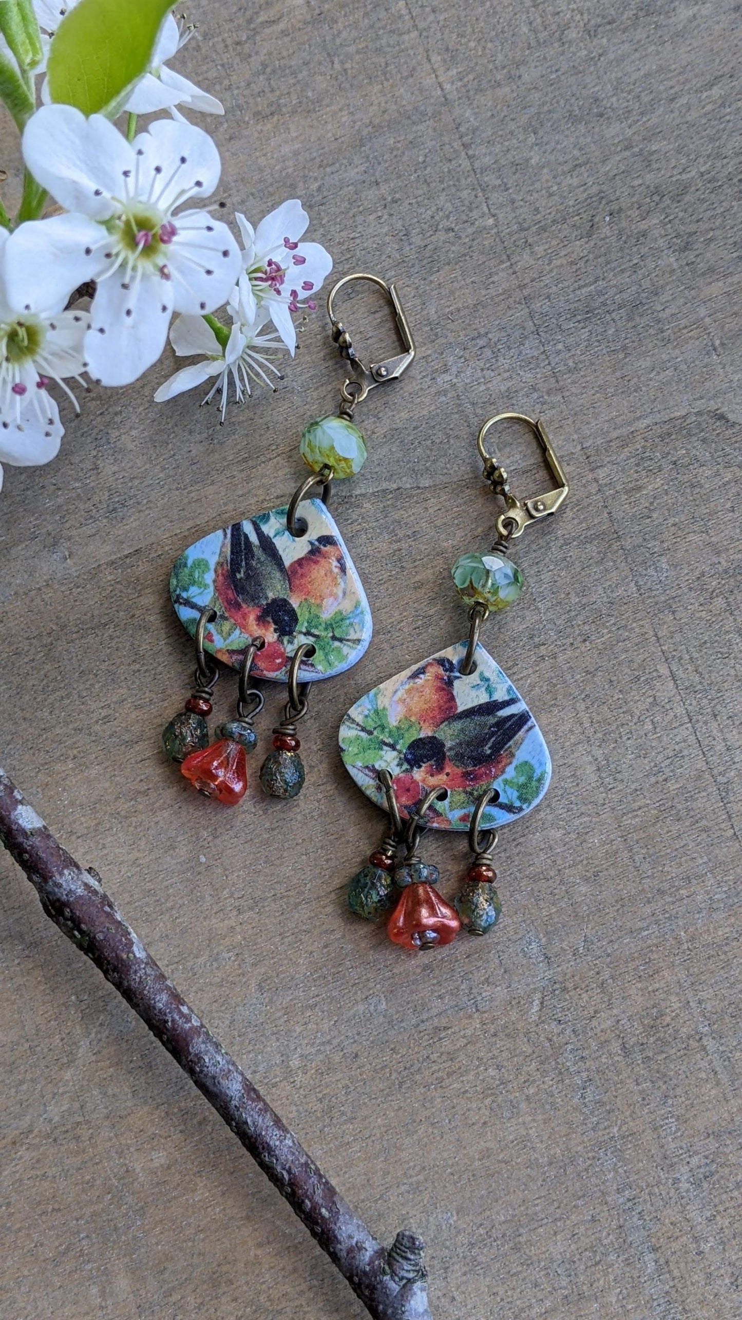 Bird Earrings  Polymer Clay and Bead Earrings