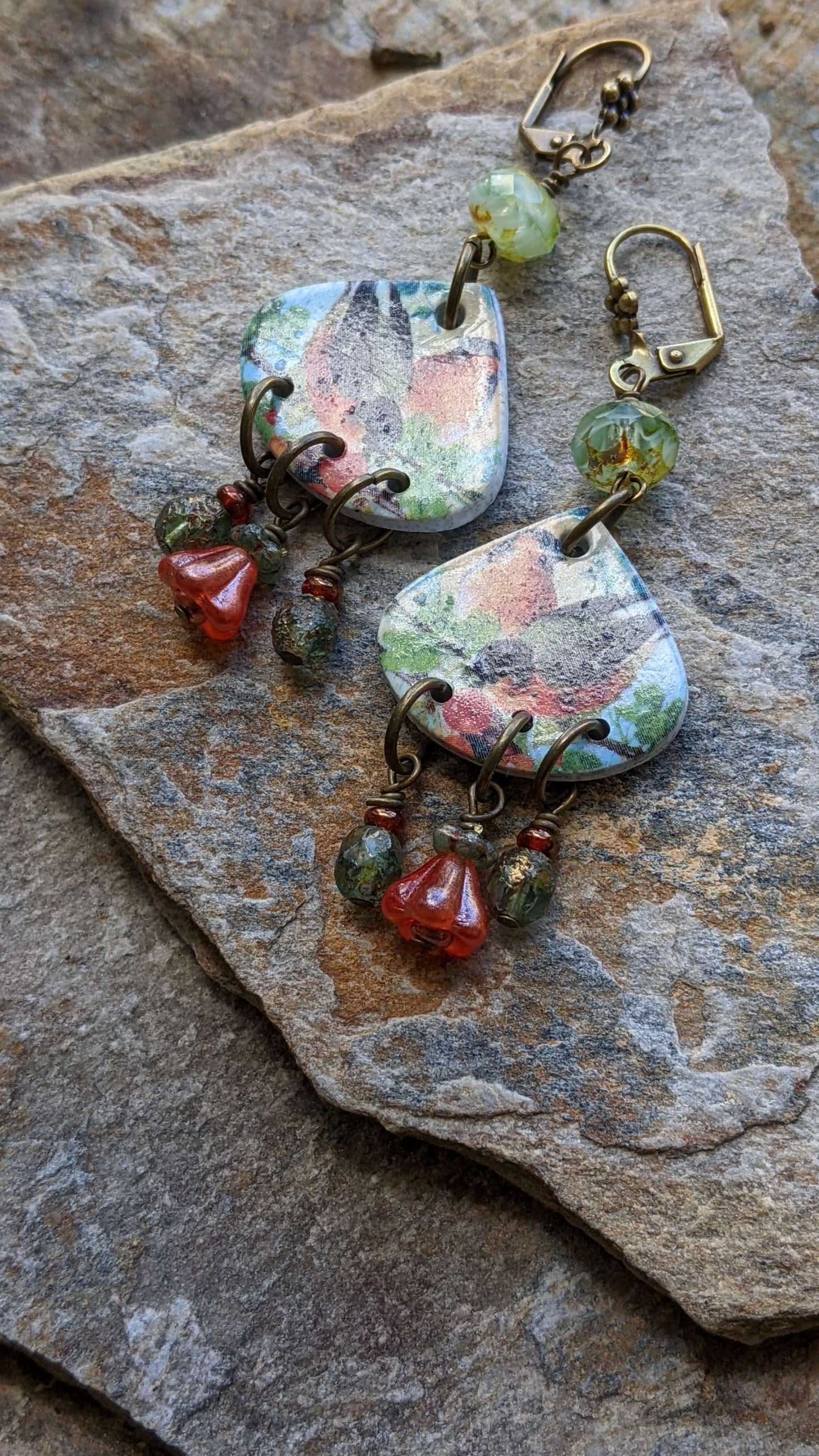 Bird Earrings  Polymer Clay and Bead Earrings