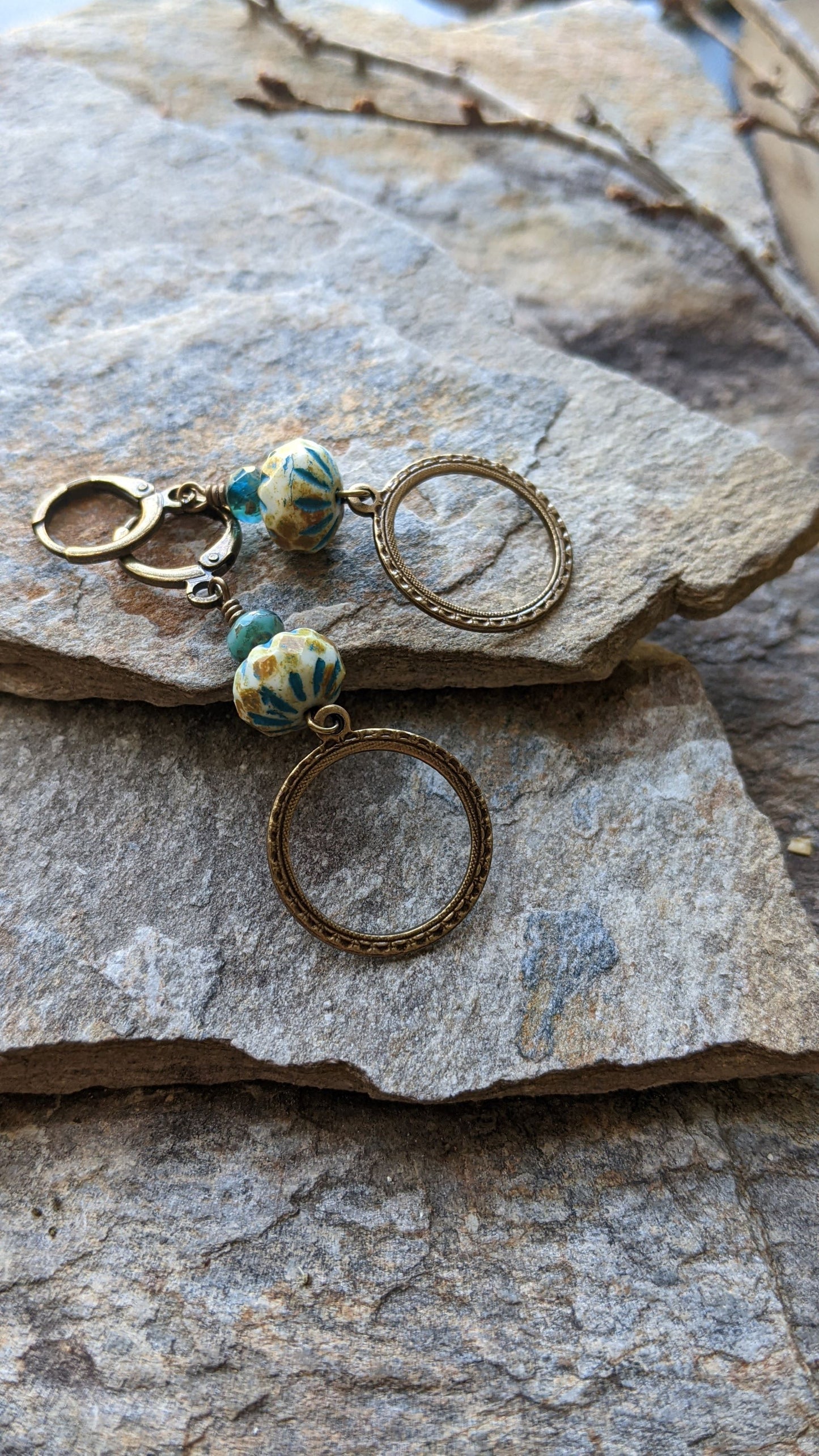 Sunny Skies  Glass and Brass Earrings