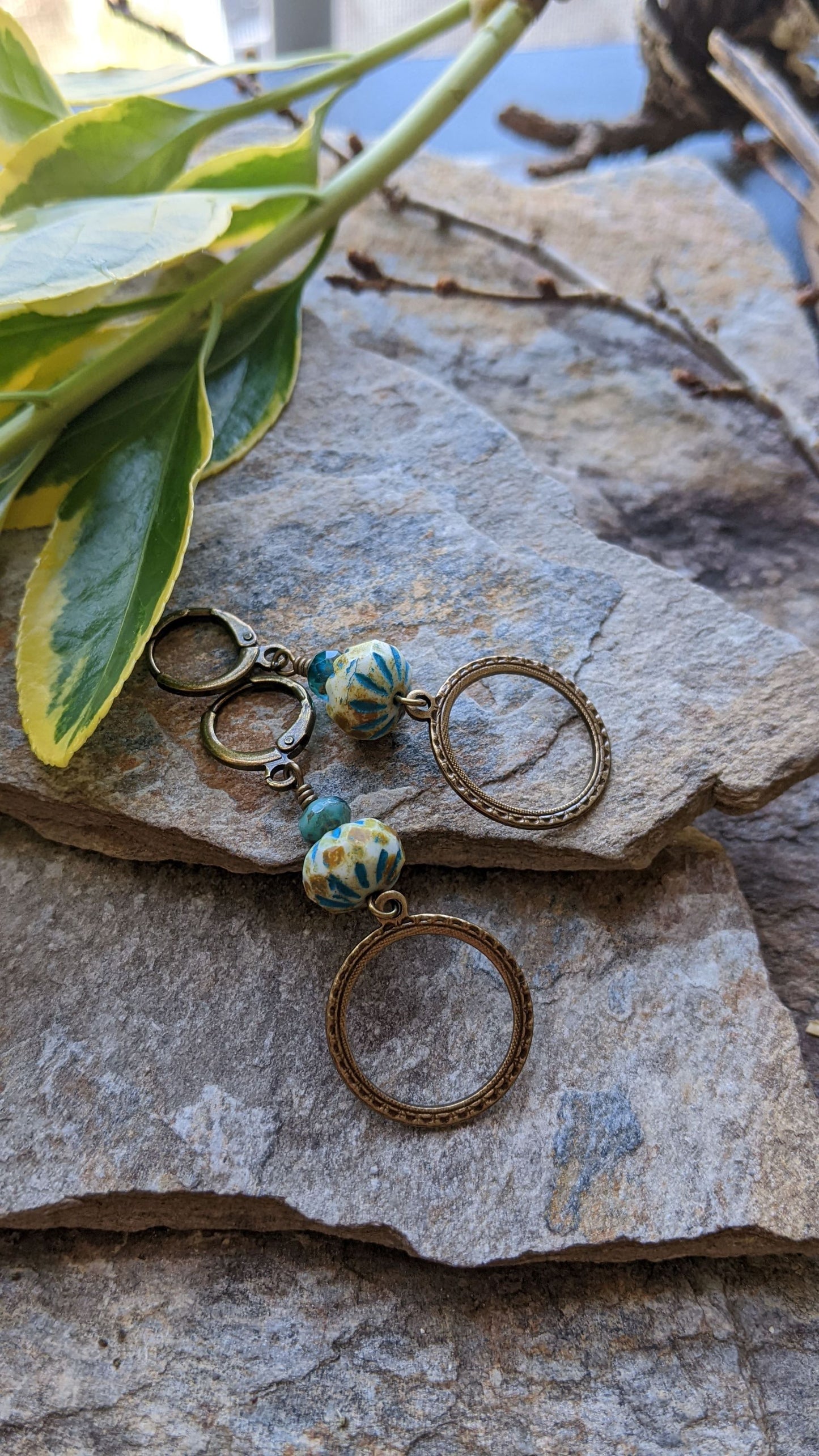 Sunny Skies  Glass and Brass Earrings