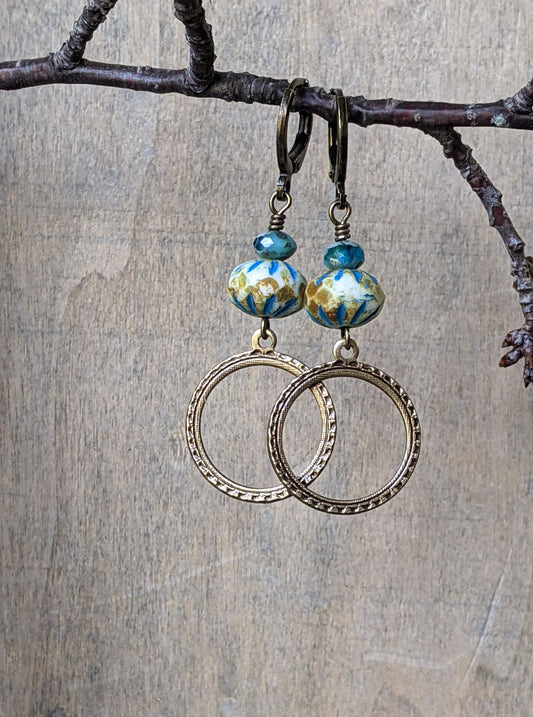 Sunny Skies  Glass and Brass Earrings