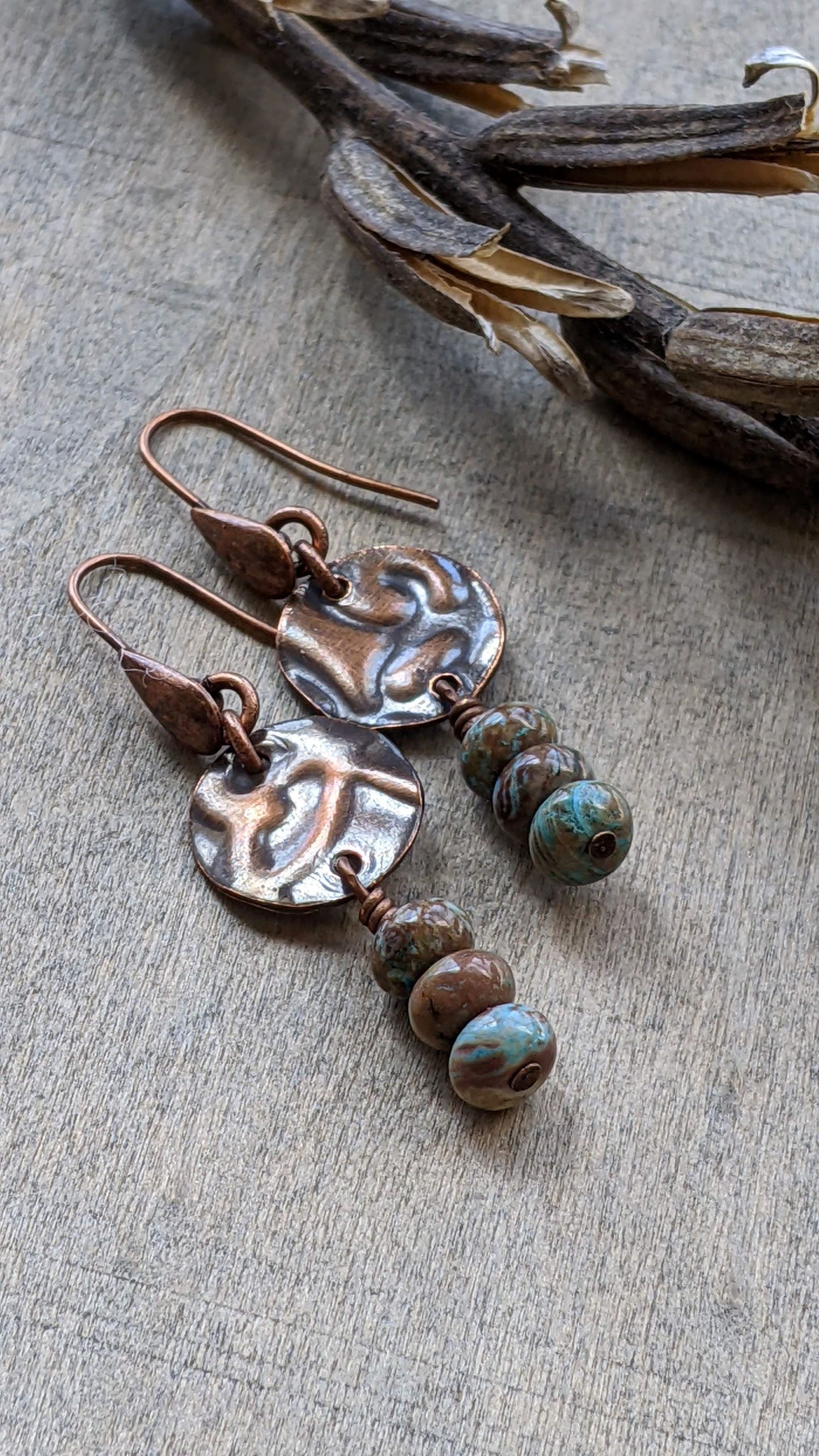 Turquoise and Copper Disc Earrings