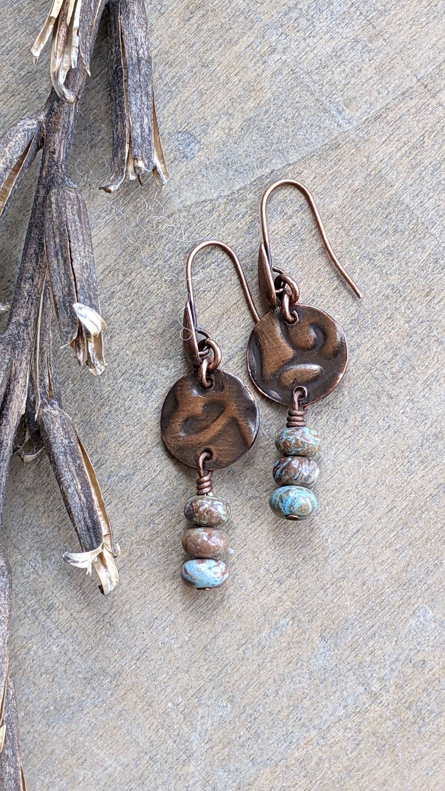 Turquoise and Copper Disc Earrings